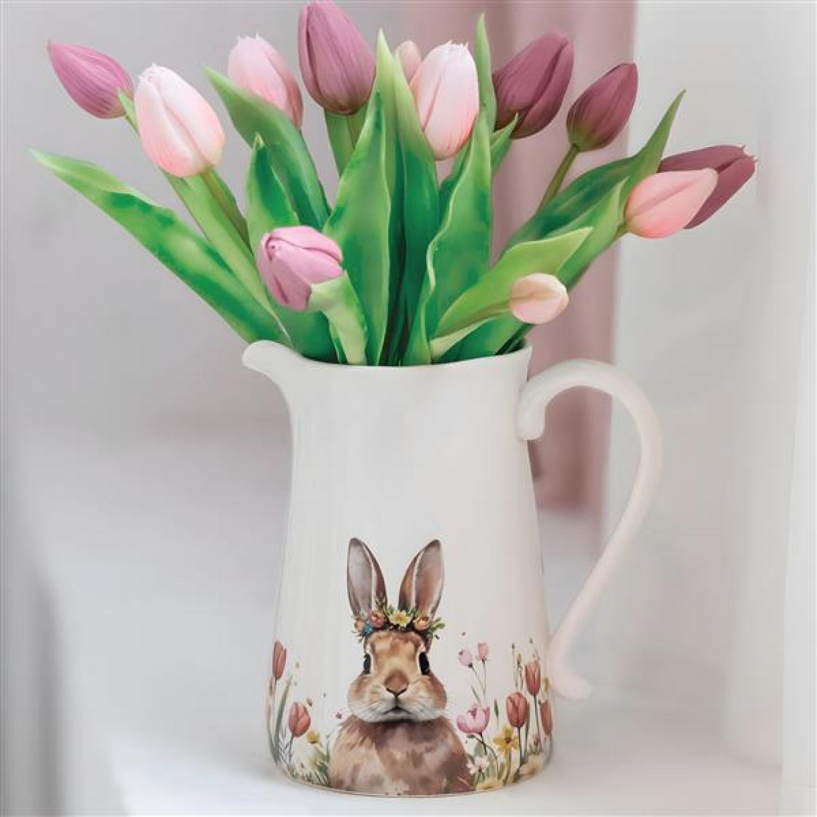 Dekovase "Häschen" aus Porzellan, glänzend, Tulpenvase 19 cm hoch, Blumenvase, Vase, Dekokanne