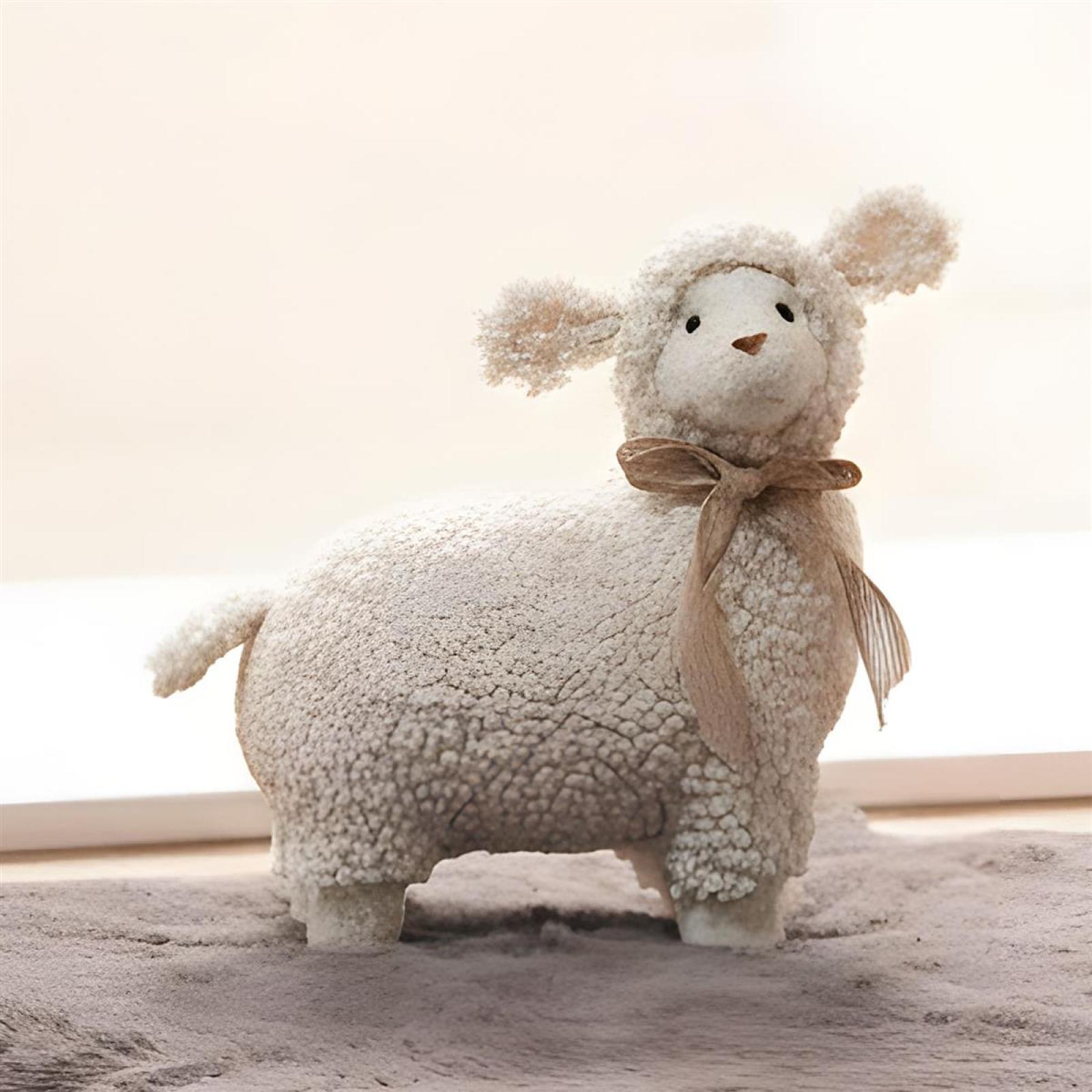Dekofigur "Lamm" 22 cm groß, Osterdeko mit Teddyfell, Wohnzimmer Deko Figur für Ostern