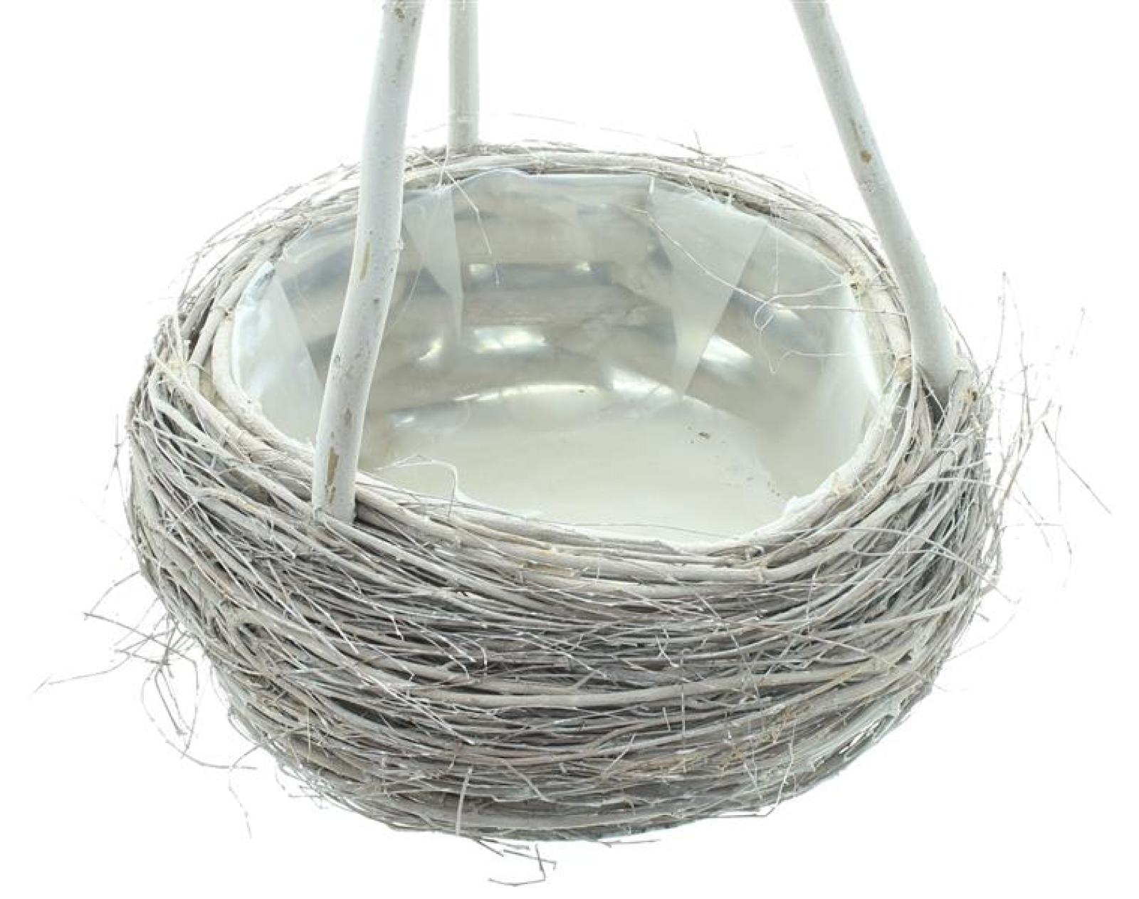 Pflanzkorb mit Rankhilfe aus Weide & Reisig, grau, Pflanzschale, Pflanzkübel mit Holz Rankgerüst für Balkon & Garten