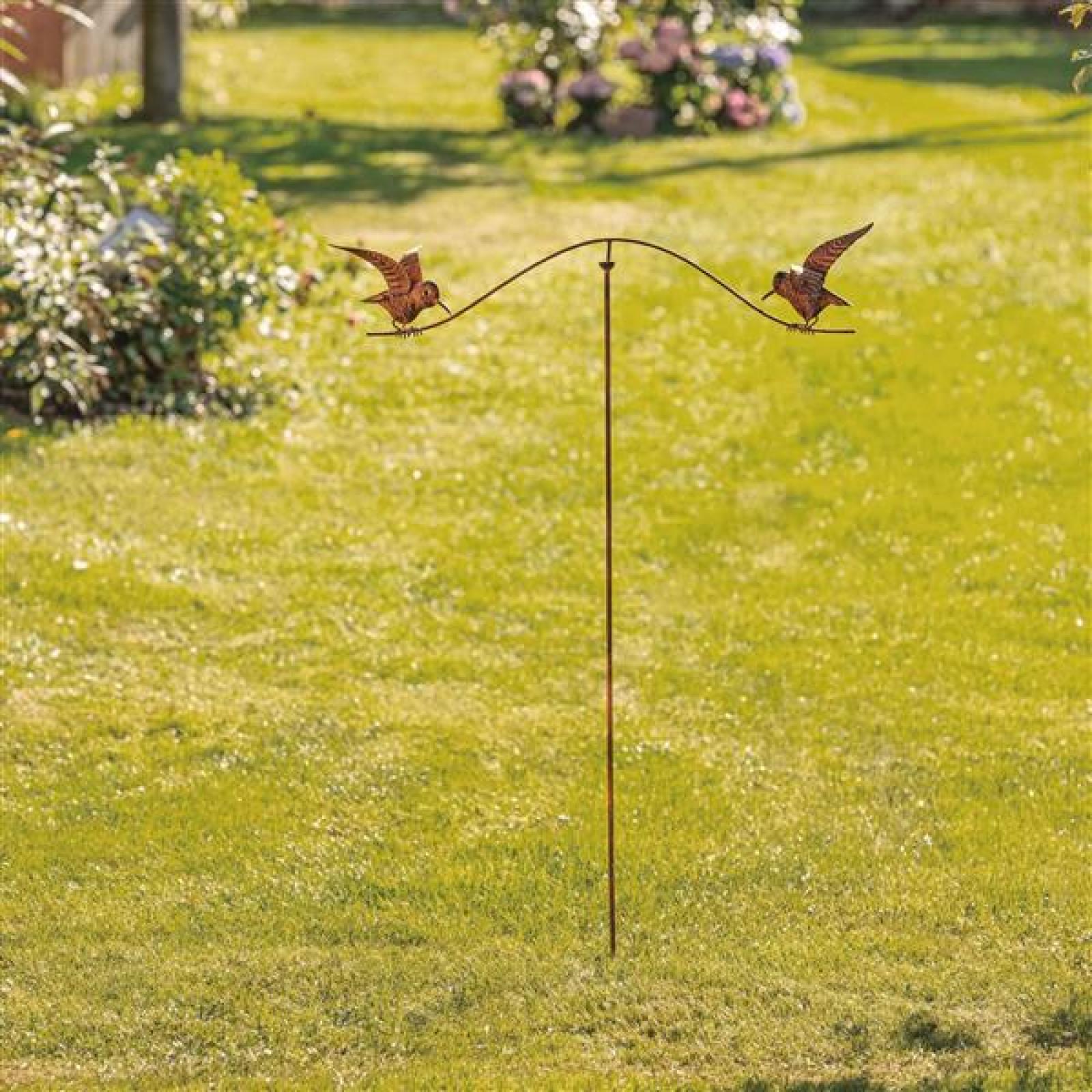 Gartenstecker "Vogelwippe" aus Metall mit Echt Rost Finish, 125 cm hoch, Dekostecker wetterfest, Outdoor Gartendeko für Draußen