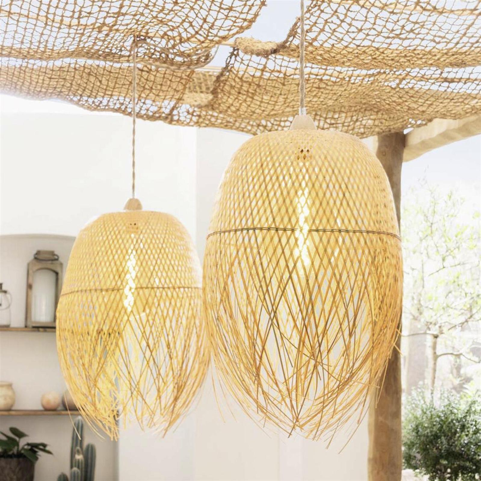 2x Lampenschirm "Ibiza" für Hängelampe aus Bambus, Hängelampenschirm Ø 42 x 62 cm, Ersatzschirm für Pendelleuchte, Deckenlampe