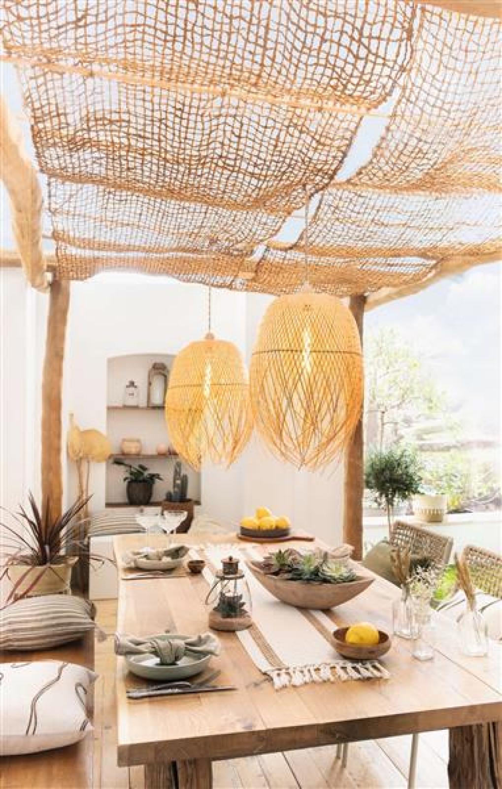 2x Lampenschirm "Ibiza" für Hängelampe aus Bambus, Hängelampenschirm Ø 42 x 62 cm, Ersatzschirm für Pendelleuchte, Deckenlampe