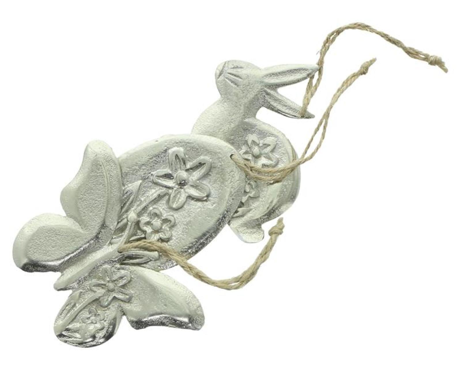Dekohänger "Ostern" im 6er Set aus Aluminium, silber mit Antik Finish, Hängedeko Frühling, Osterdeko Osterstrauch