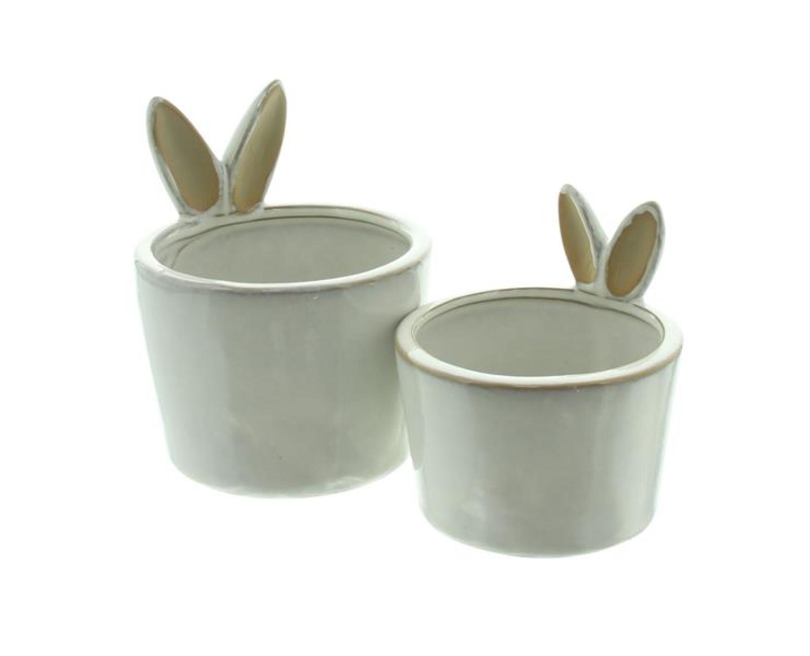 2x Blumentopf "Hasenöhrchen" aus Porzellan, creme-weiß & beige, Pflanztopf, Übertopf klein, Osterdeko