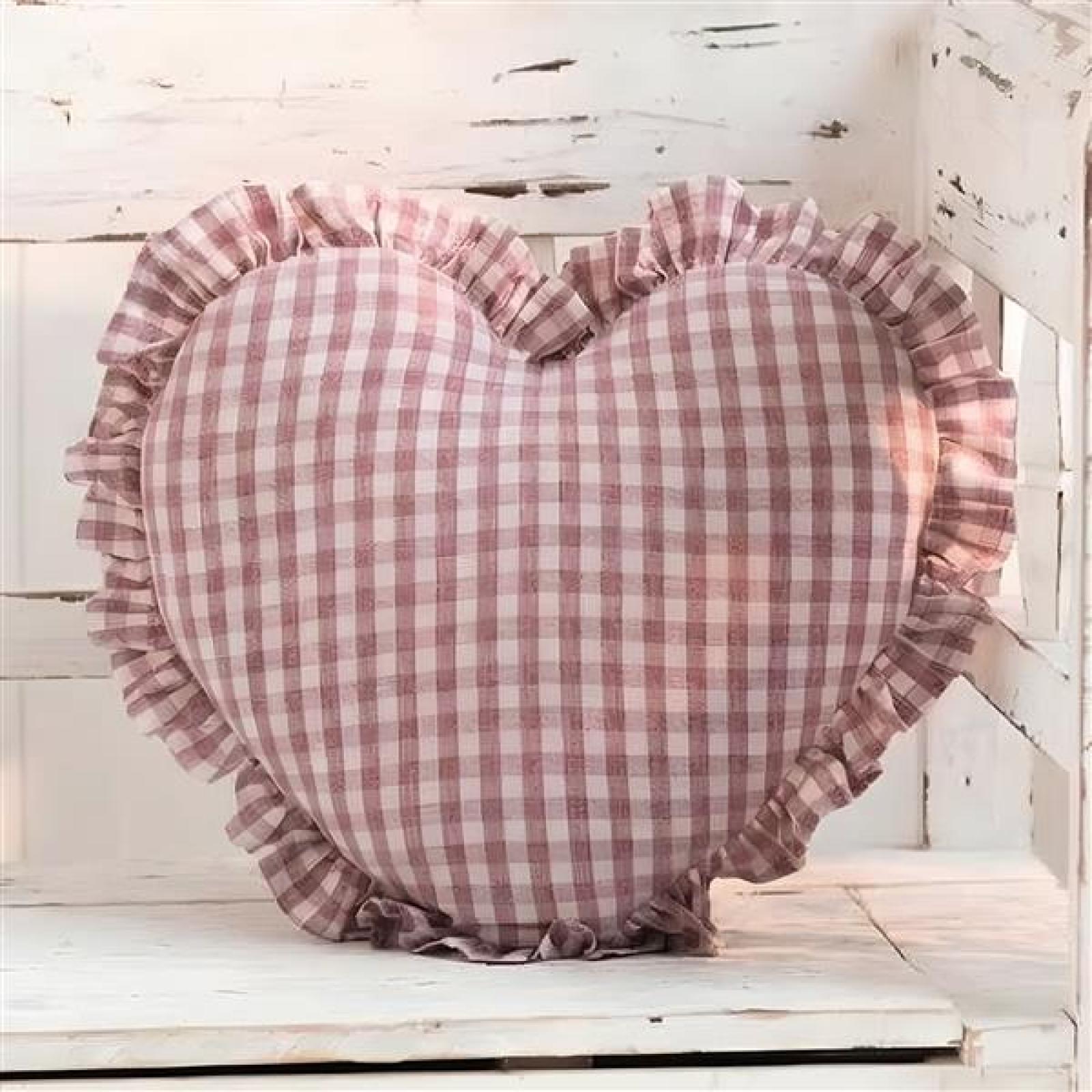 Dekokissen "Herz" Vintage Kissen in Herz-Form, Sofakissen Ø 35 cm, Zierkissen rot-weiß kariert, Couchkissen, Kuschelkissen