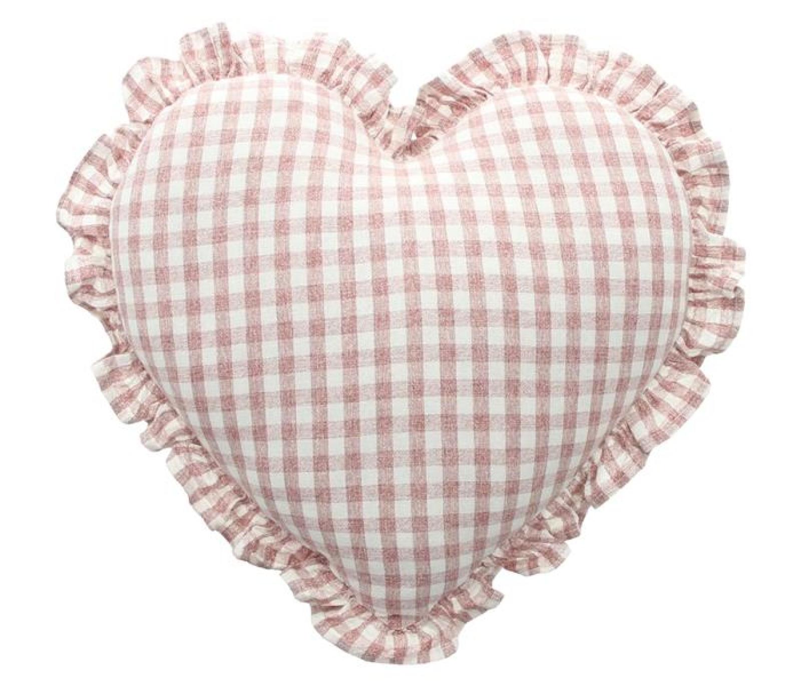 Dekokissen "Herz" Vintage Kissen in Herz-Form, Sofakissen Ø 35 cm, Zierkissen rot-weiß kariert, Couchkissen, Kuschelkissen