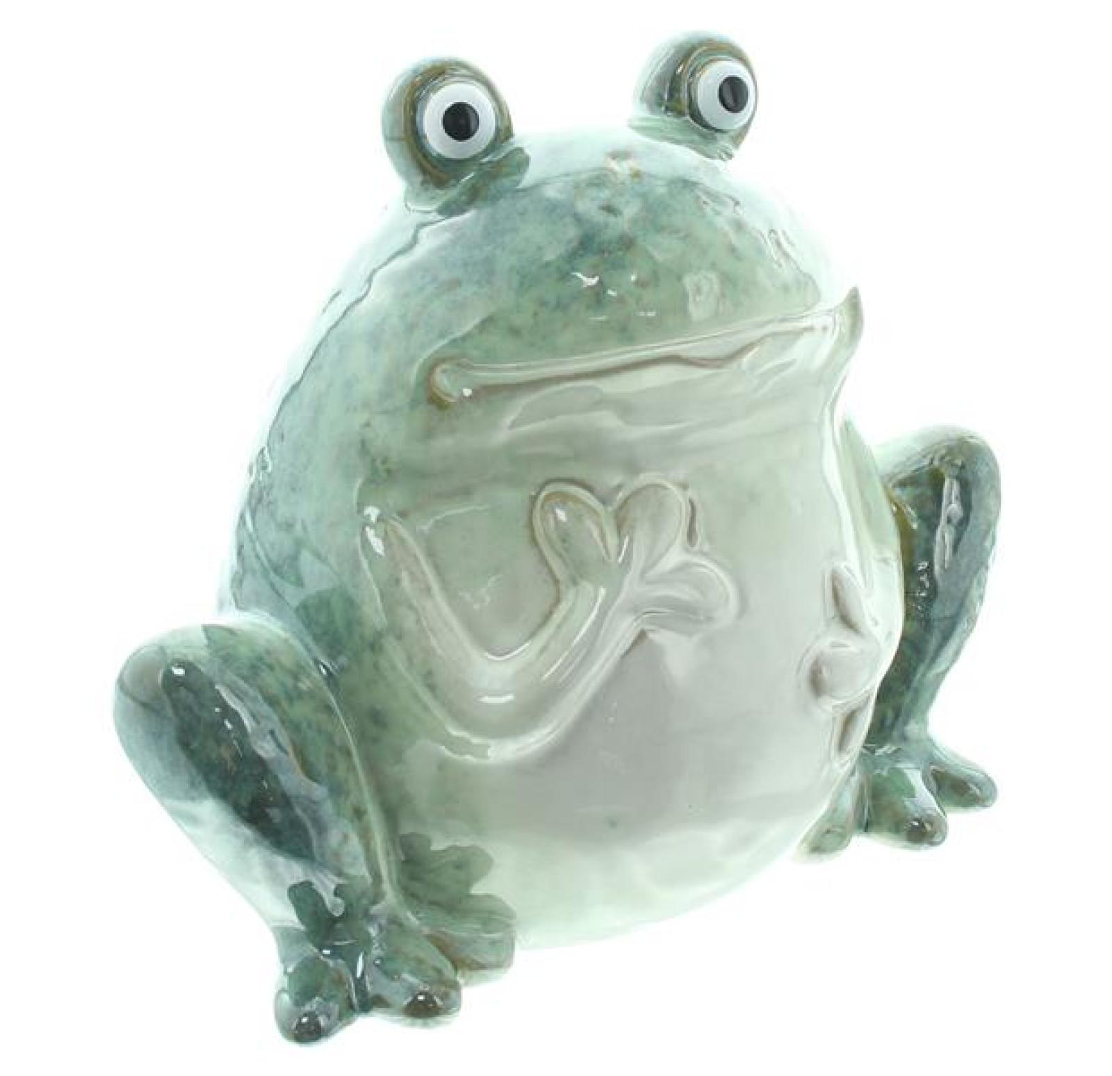 Dekofigur "Frosch" aus Porzellan, glänzend grün, 17 cm hoch, Outdoor Gartendeko, Froschfigur für draußen