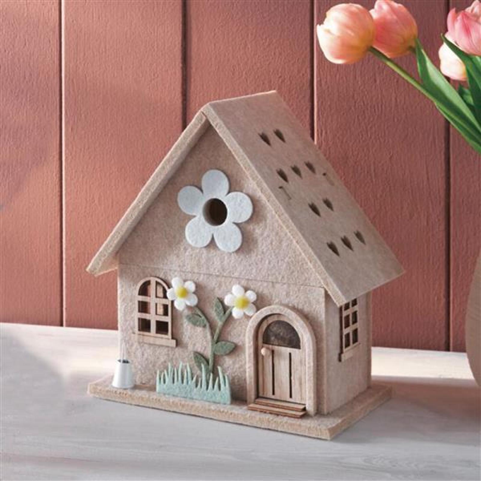 Dekofigur "Haus" aus Filz, beige, 24 cm hoch, Filzhaus, Dekohaus, Frühlingsdeko, Deko-Häuschen