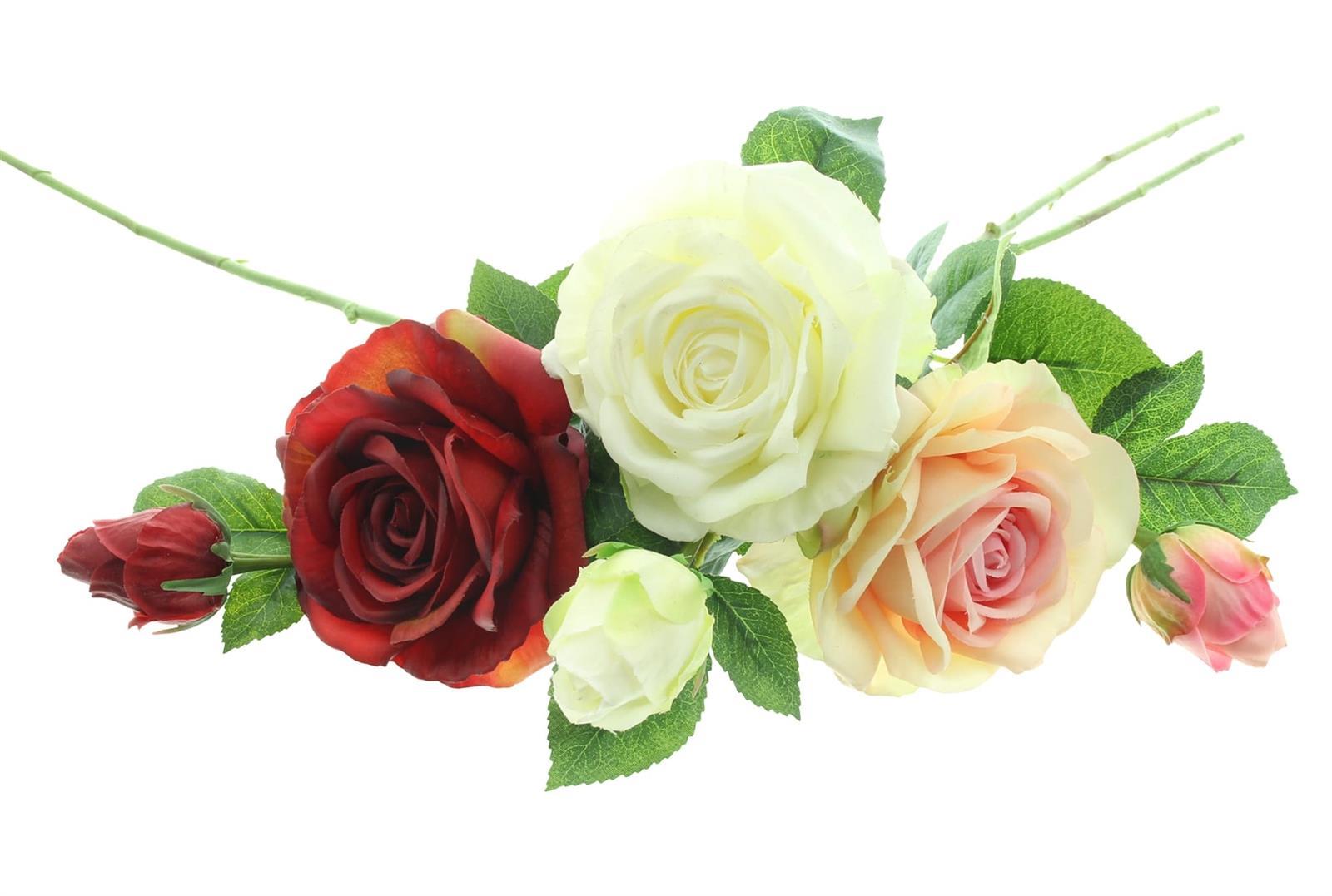 3x Kunstblume "Rosen" 69 cm groß, wie echt, Real Touch Effekt, Kunstblüten, künstliche Rosen mit Stiel, Blüten & Knospen, ewige Rose