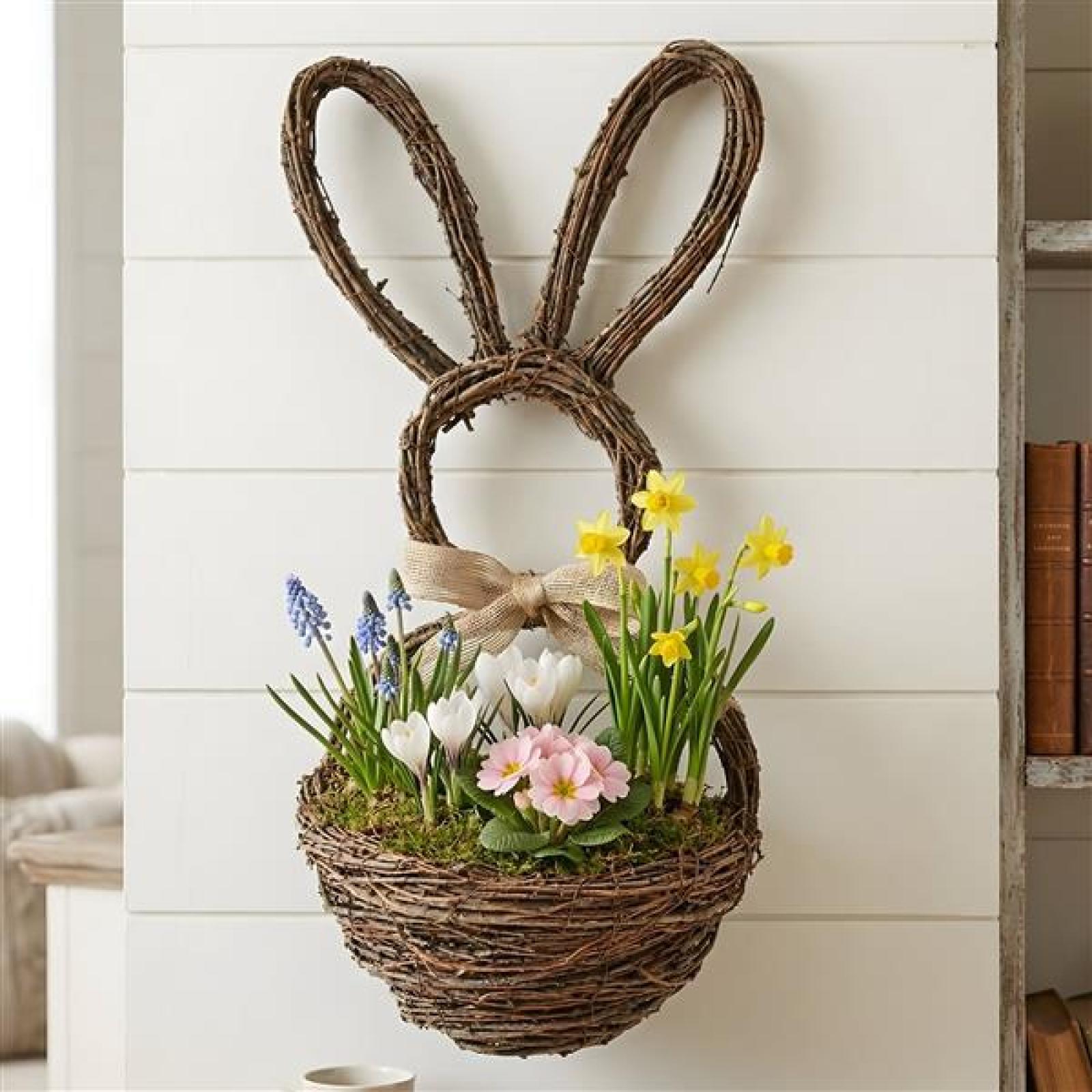 Wandkorb "Hase" aus Rattan, 45 cm hoch, Wandpflanzer, Hängekorb, Osterdeko, Flechtkorb, Aufbewahrungskorb