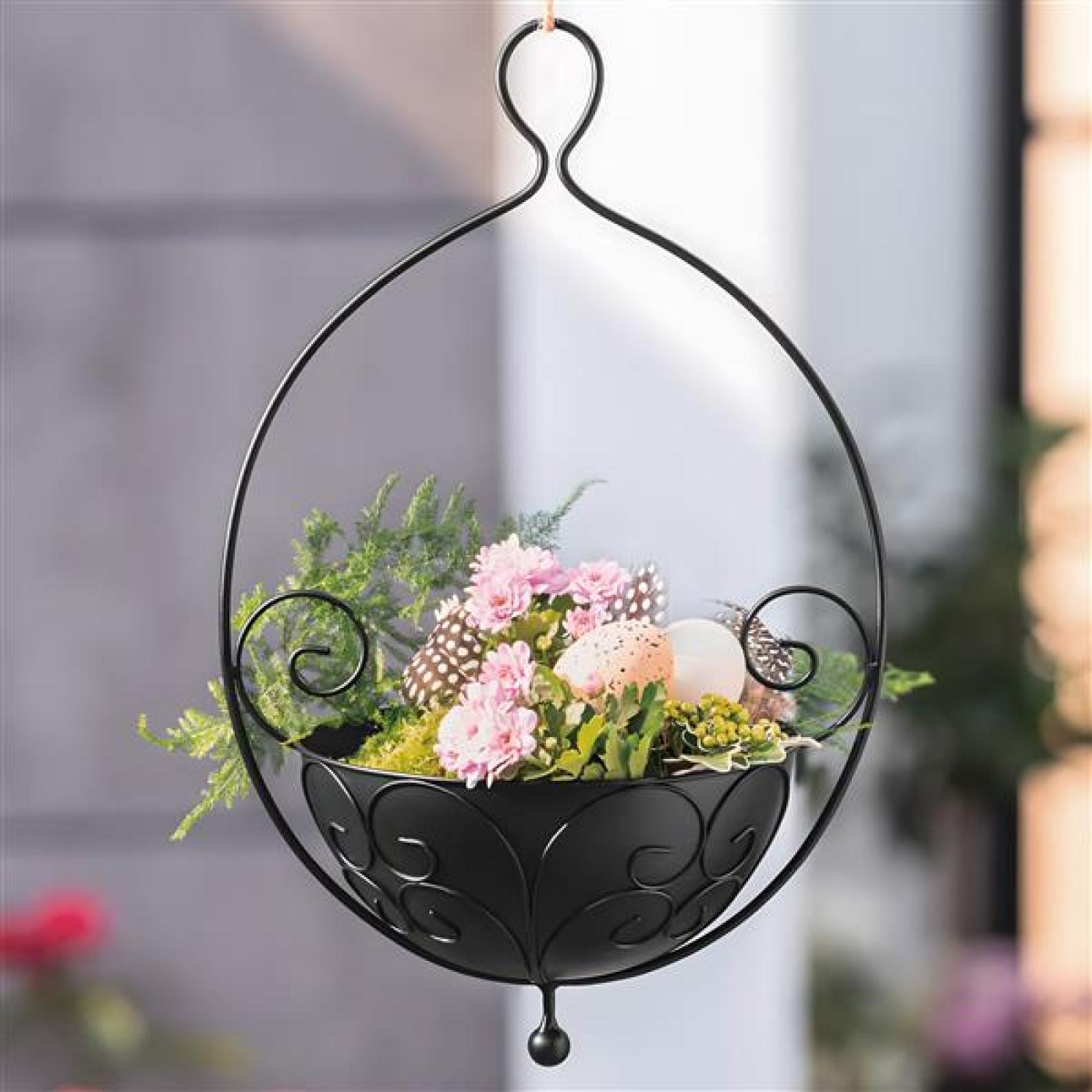 Blumenampel "Ranken" aus Metall, schwarz, Ø 20 cm, Hängeampel innen für Zimmerpflanzen, Hängetopf für Hängepflanzen