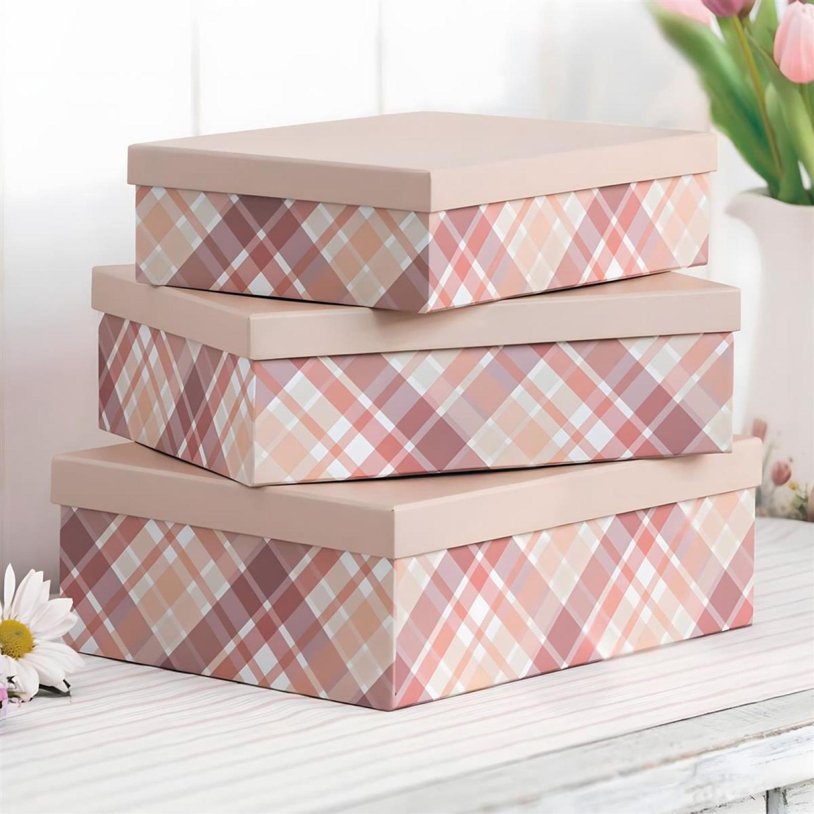 3x Aufbewahrungsbox mit Deckel "Kariert" Geschenkboxen-Set aus Papier, Fotobox, Geschenkkiste, Wohnzimmer Schlafzimmer Aufbewahrung