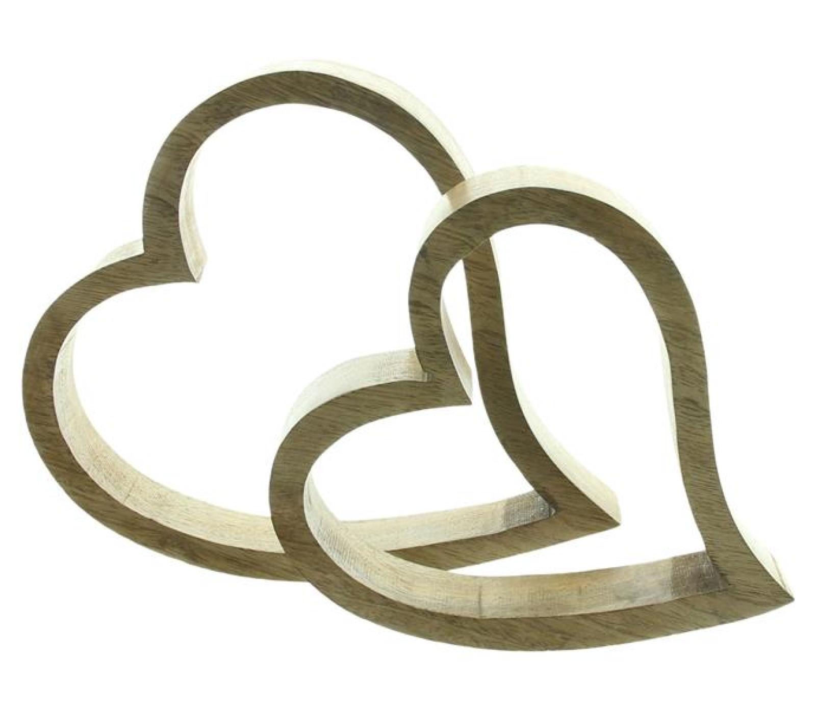 2x Dekofigur "Herz" aus Mango Holz, 15 + 17 cm hoch, Tischdeko, Dekoherz, Hochzeitsdeko