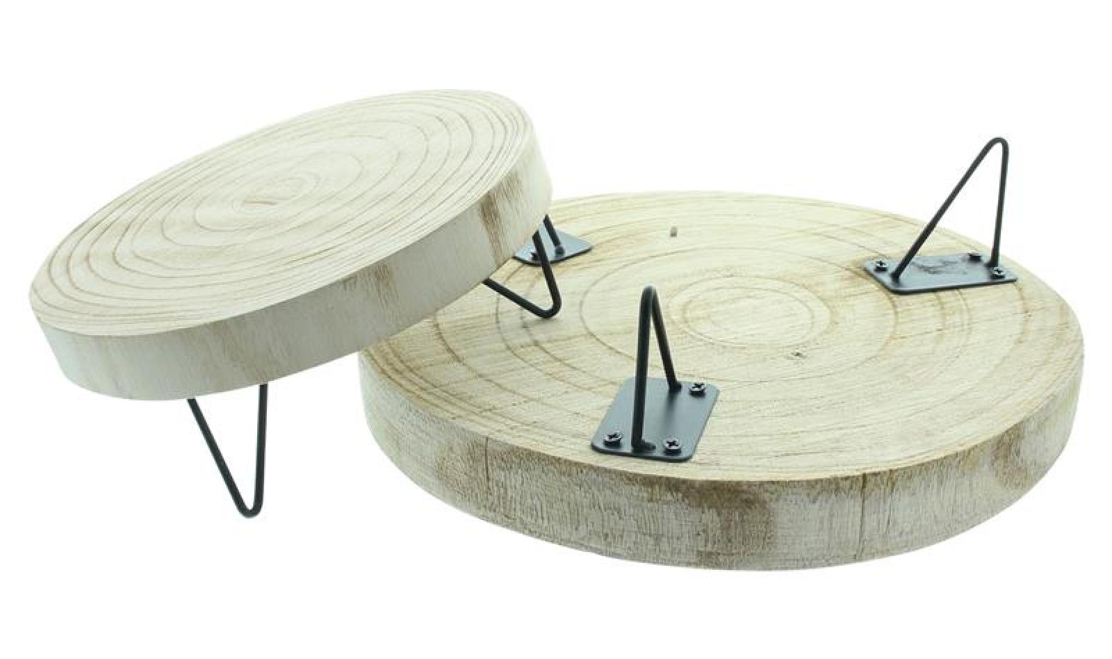 2x Baumscheibe "Natur" schwarze Füße aus Metall, Ø 16 + 24 cm, Blumenständer Holz, Echtholz Pflanzenständer, Kerzenboard, Dekoscheibe