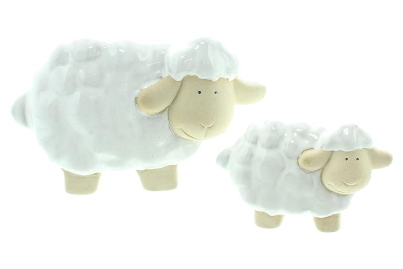 2x Dekofigur "Schäfchen" aus Porzellan, beige / weiß, Deko Schaf & Lamm, Osterdeko, kleine Osterfiguren