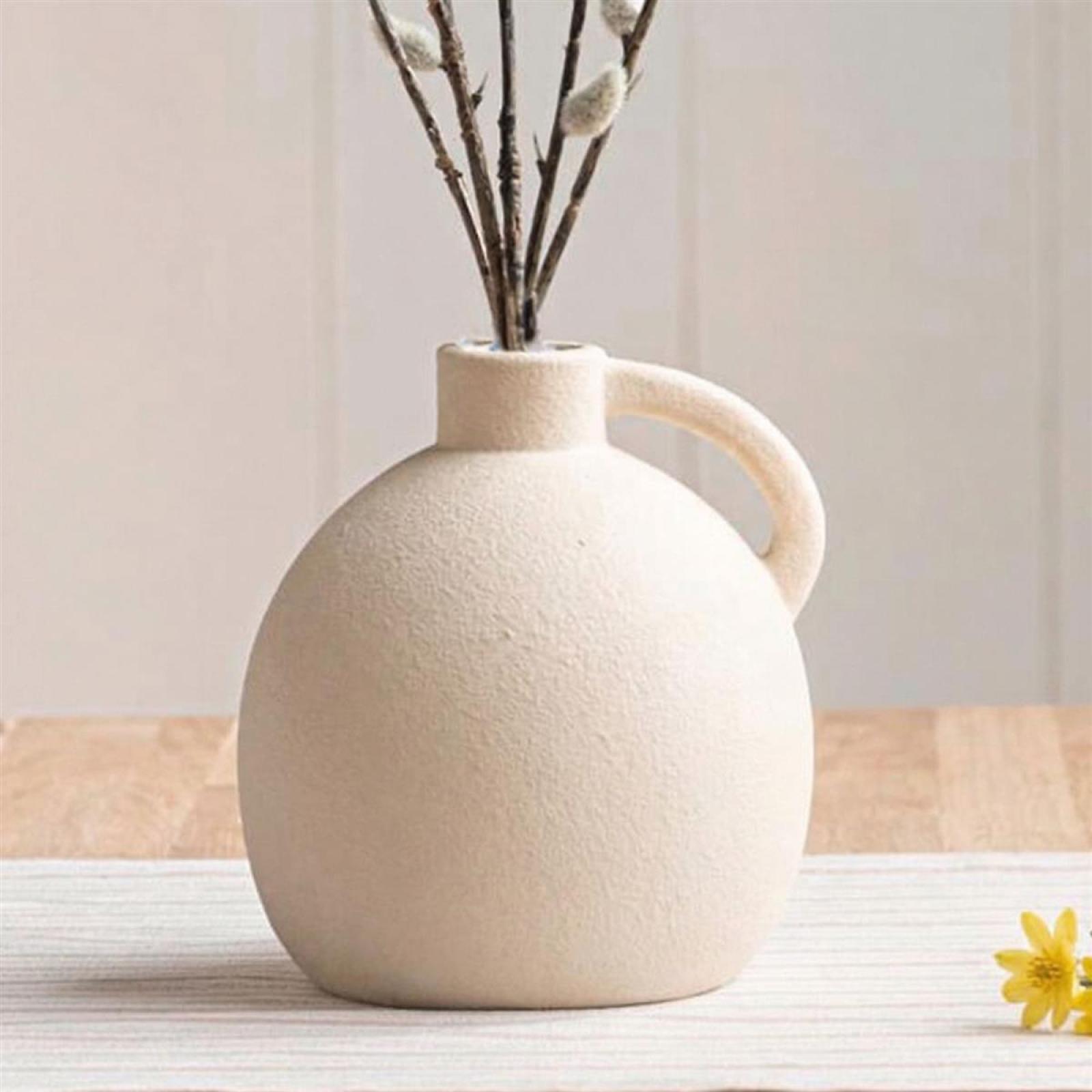 Dekovase "Krug" aus Porzellan, creme, kleine Blumenvase, Tischvase für Trockenblumen, Zweige & Äste, Vase