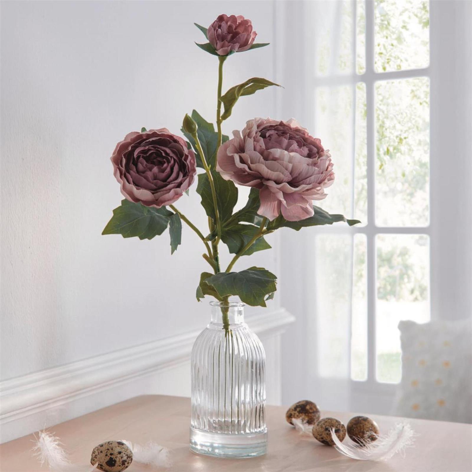 Kunstblume "Pfingstrosen" in Vase, Kunstblüten, künstliche Blumen in Glasvase, 37 cm hoch, Dekoblumen