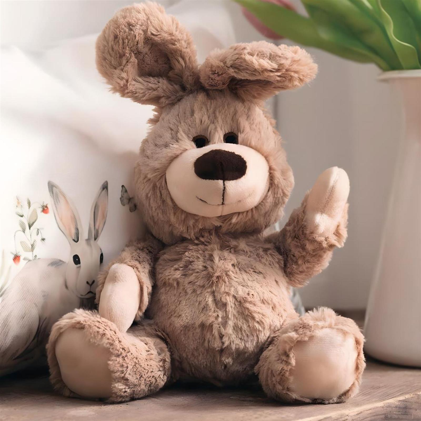 Kuscheltier "Hase" aus flauschig weichem Kunstfell, Plüschtier 32 cm, Stofftier braun