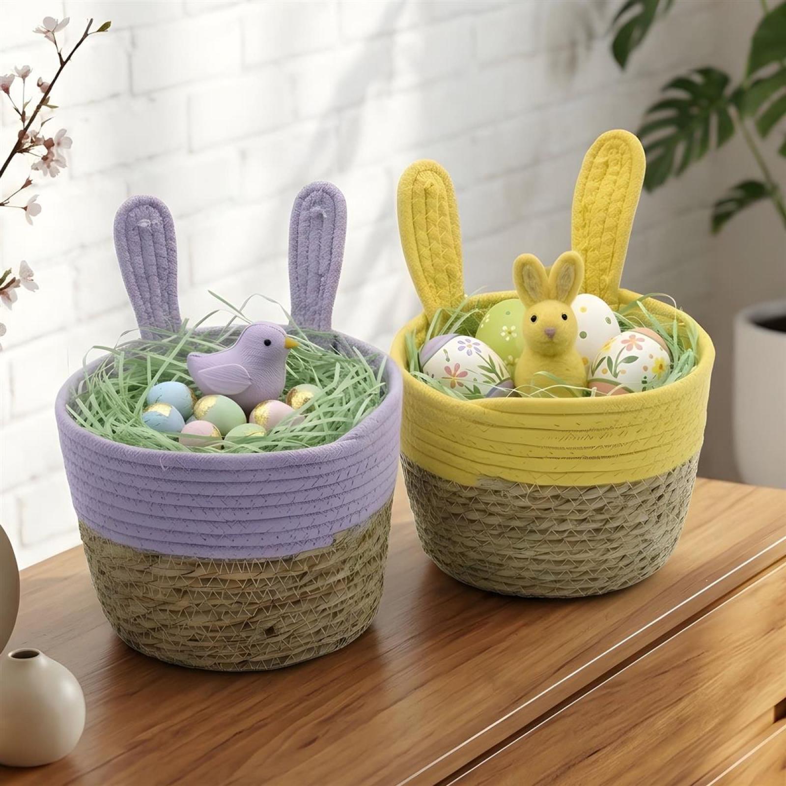 2x Osterkorb "Hasenöhrchen" aus Seegras, Ø 20 x 15 cm, Pflanzkorb, Osternest, Geschenkkörbchen