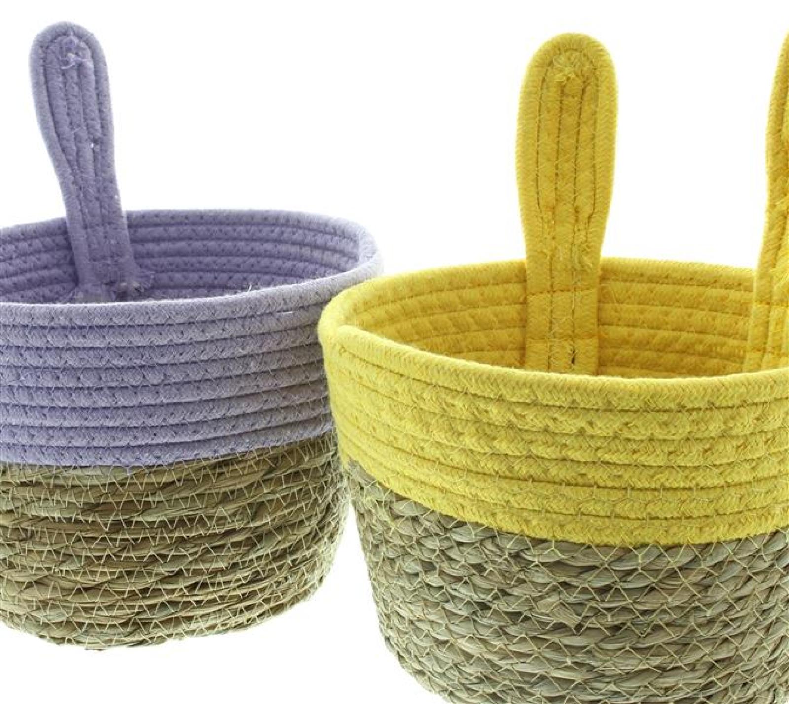 2x Osterkorb "Hasenöhrchen" aus Seegras, Ø 20 x 15 cm, Pflanzkorb, Osternest, Geschenkkörbchen