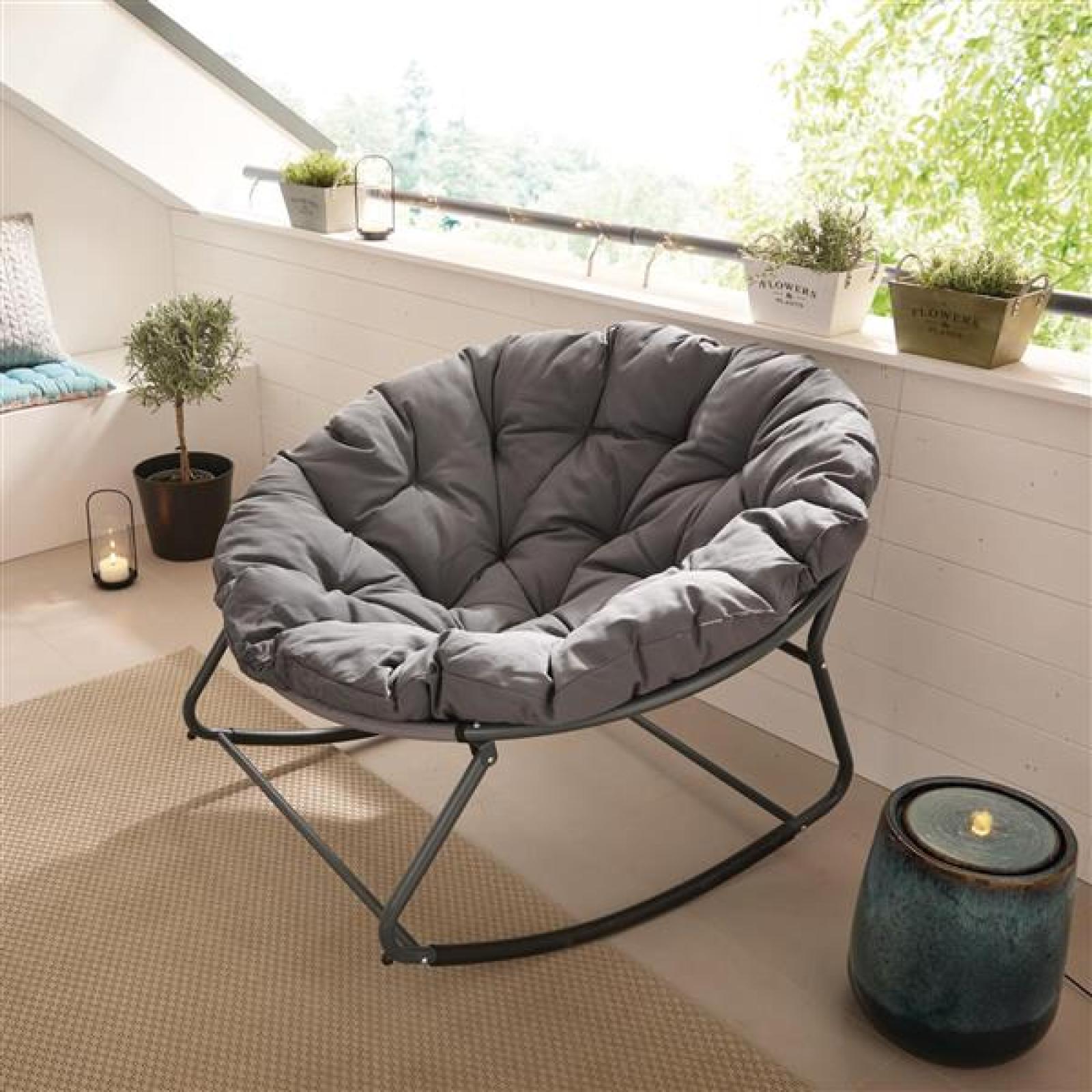 Schaukelsessel "Relax" In & Outdoor Relaxsessel, Schaukelstuhl mit Sitzkissen, Anthrazit grau, wetterfest für Garten, Balkon & Terrasse, Gartenstuhl