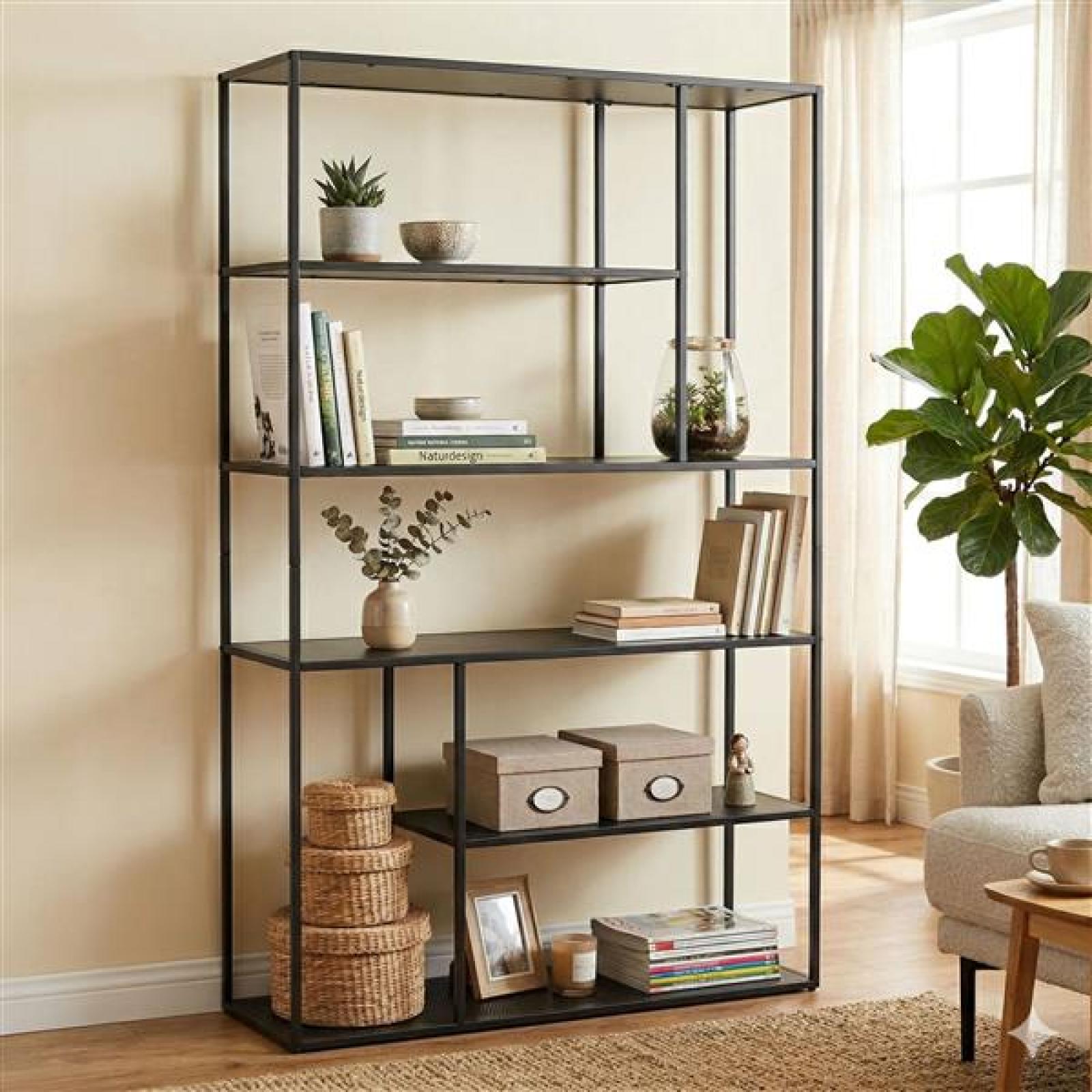 Regal "Classico" Bücherregal aus Metall, schwarz, Wohnzimmer Deko-Regal, Standregal, 6 Ebenen, 90 x 30 x 160 cm, Blumenrgal, Büroregal
