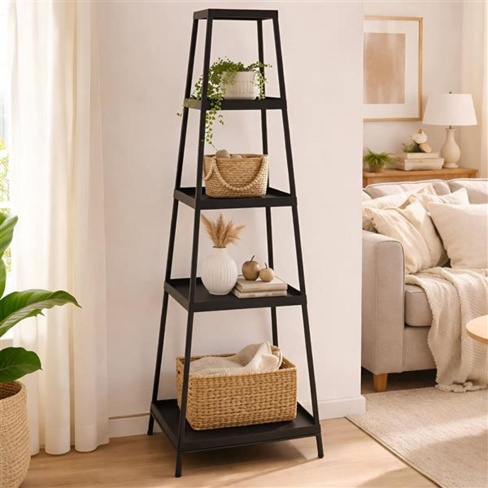 Steckregal "Industrial" aus Metall, schwarz, Pyramide mit 4 Ebenen, Metallregal, Standregal für Wohnzimmer, Schlafzimmer, Deko, Stufenregal