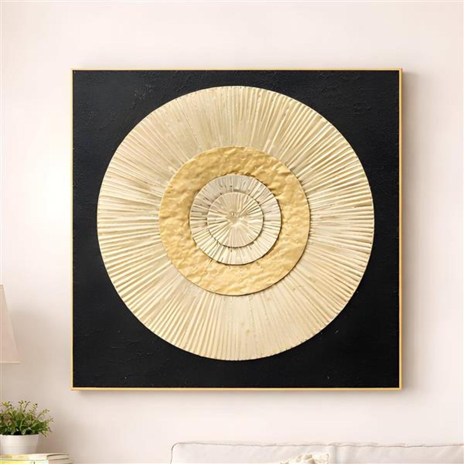 3D Wanddeko "Golden Circle" aus Metall, gold & schwarz, 56x56 cm, Metallbild, Wandbild, Wandschmuck