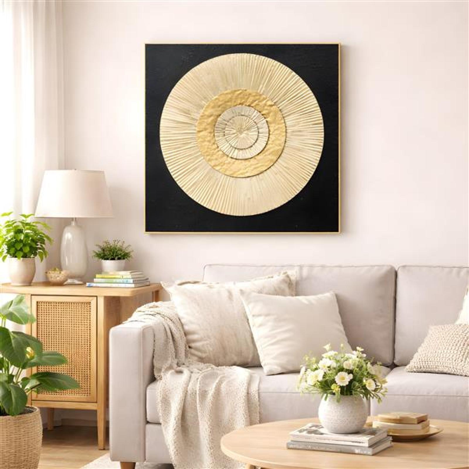 3D Wanddeko "Golden Circle" aus Metall, gold & schwarz, 56x56 cm, Metallbild, Wandbild, Wandschmuck
