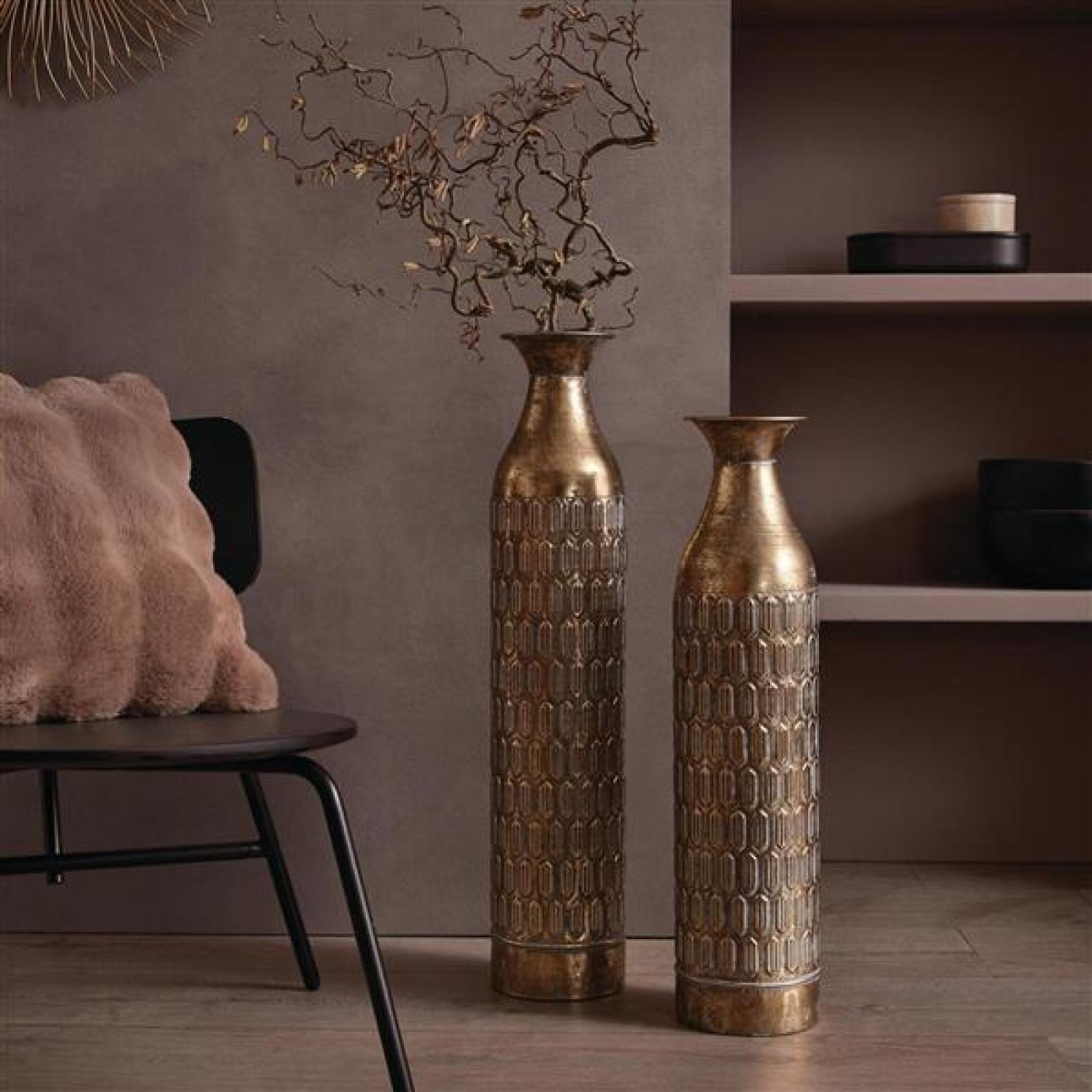 2x Bodenvase "Gold" aus Metall, schlank, 63 & 72 cm groß, XL Vase, Deko Blumenvase
