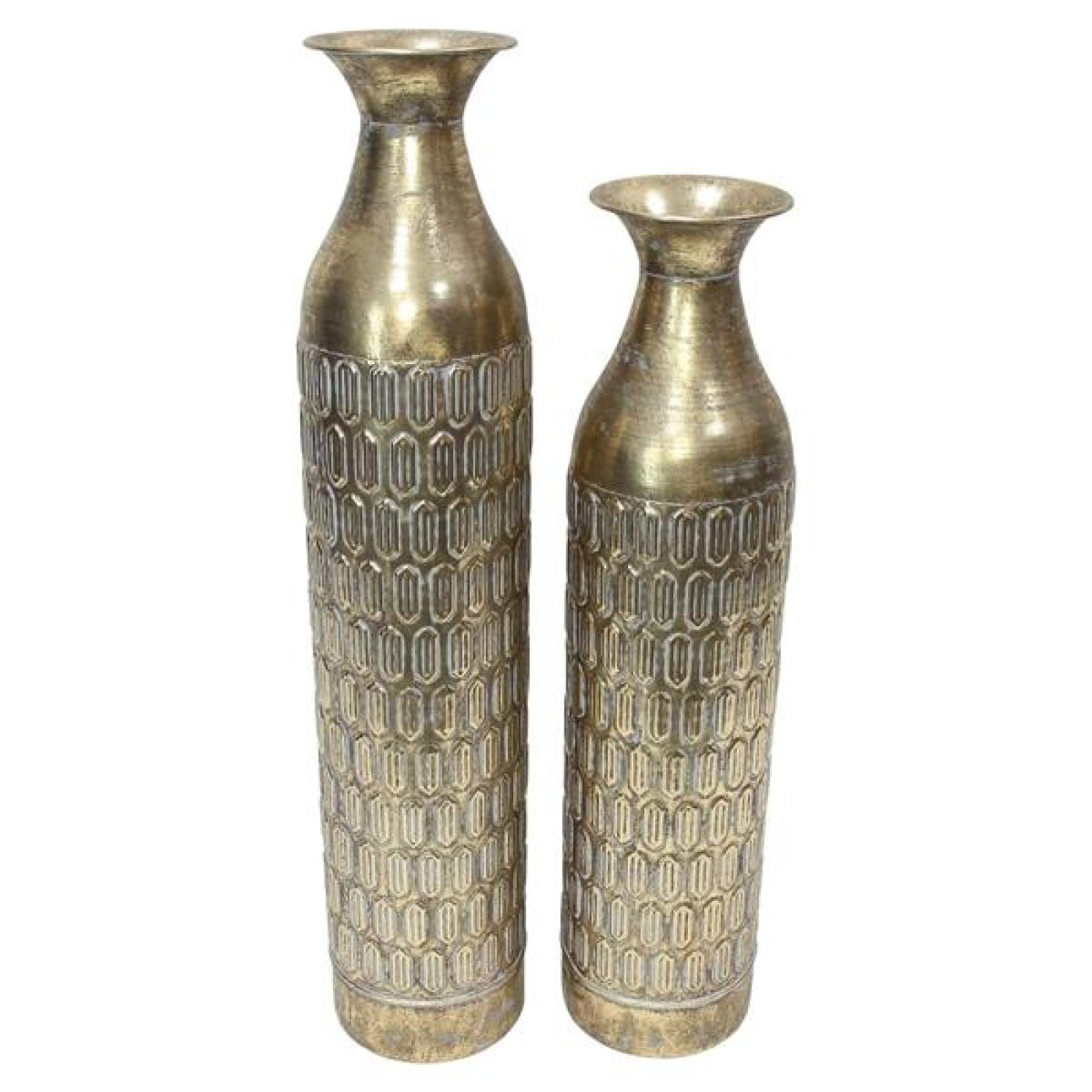2x Bodenvase "Gold" aus Metall, schlank, 63 & 72 cm groß, XL Vase, Deko Blumenvase