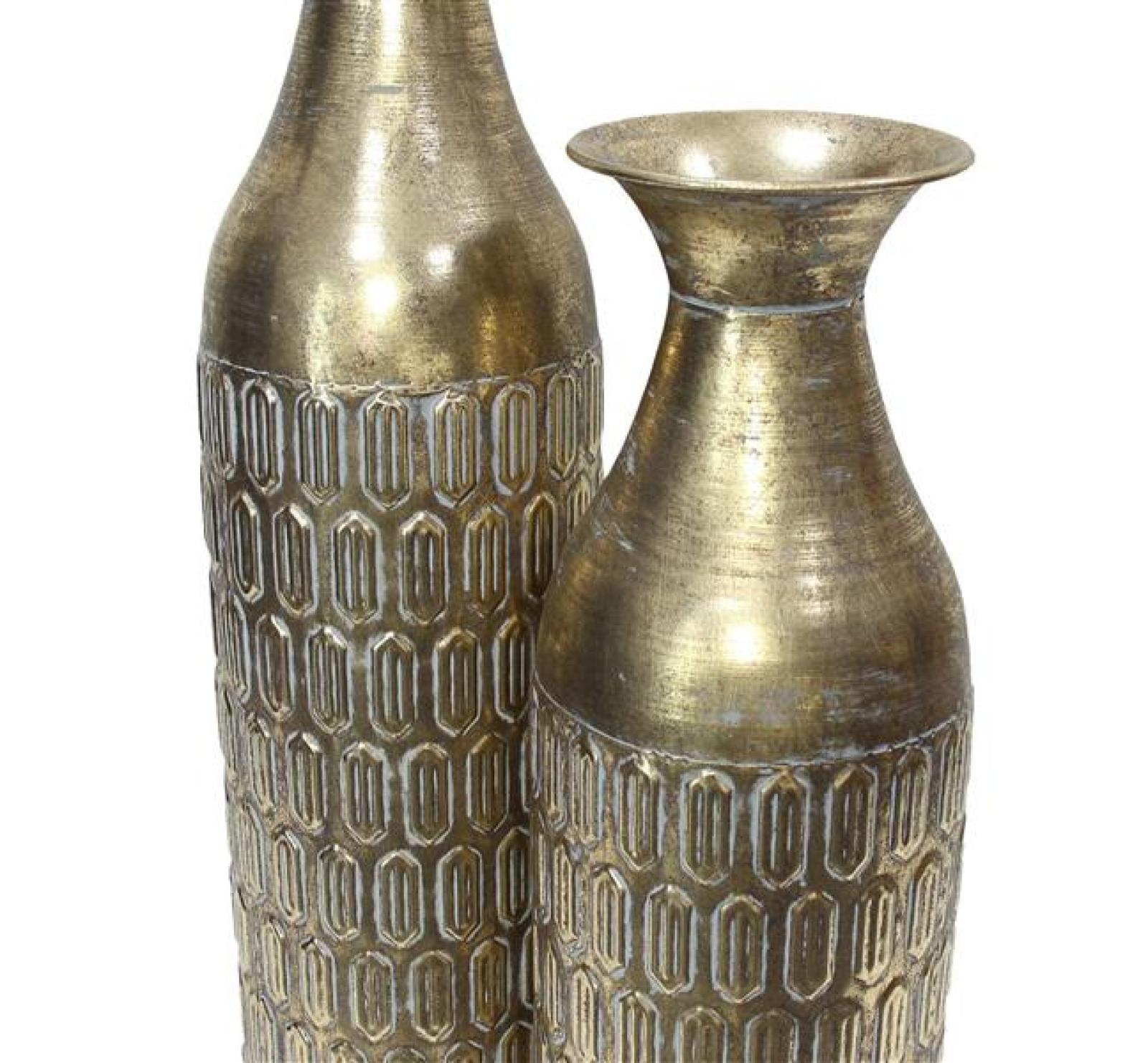 2x Bodenvase "Gold" aus Metall, schlank, 63 & 72 cm groß, XL Vase, Deko Blumenvase