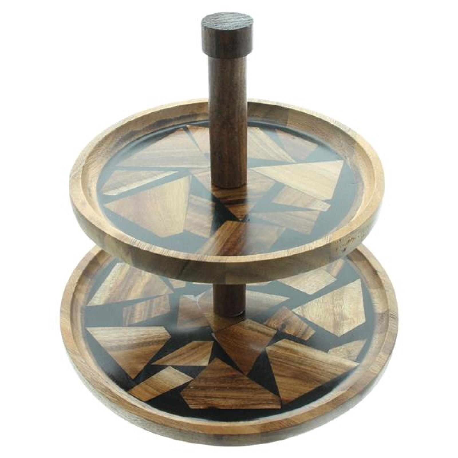 Etagere "Akazie" aus Holz 2 Etagen, mit Griff, Servierplatte für Obst & Gebäck, Cupcake Ständer