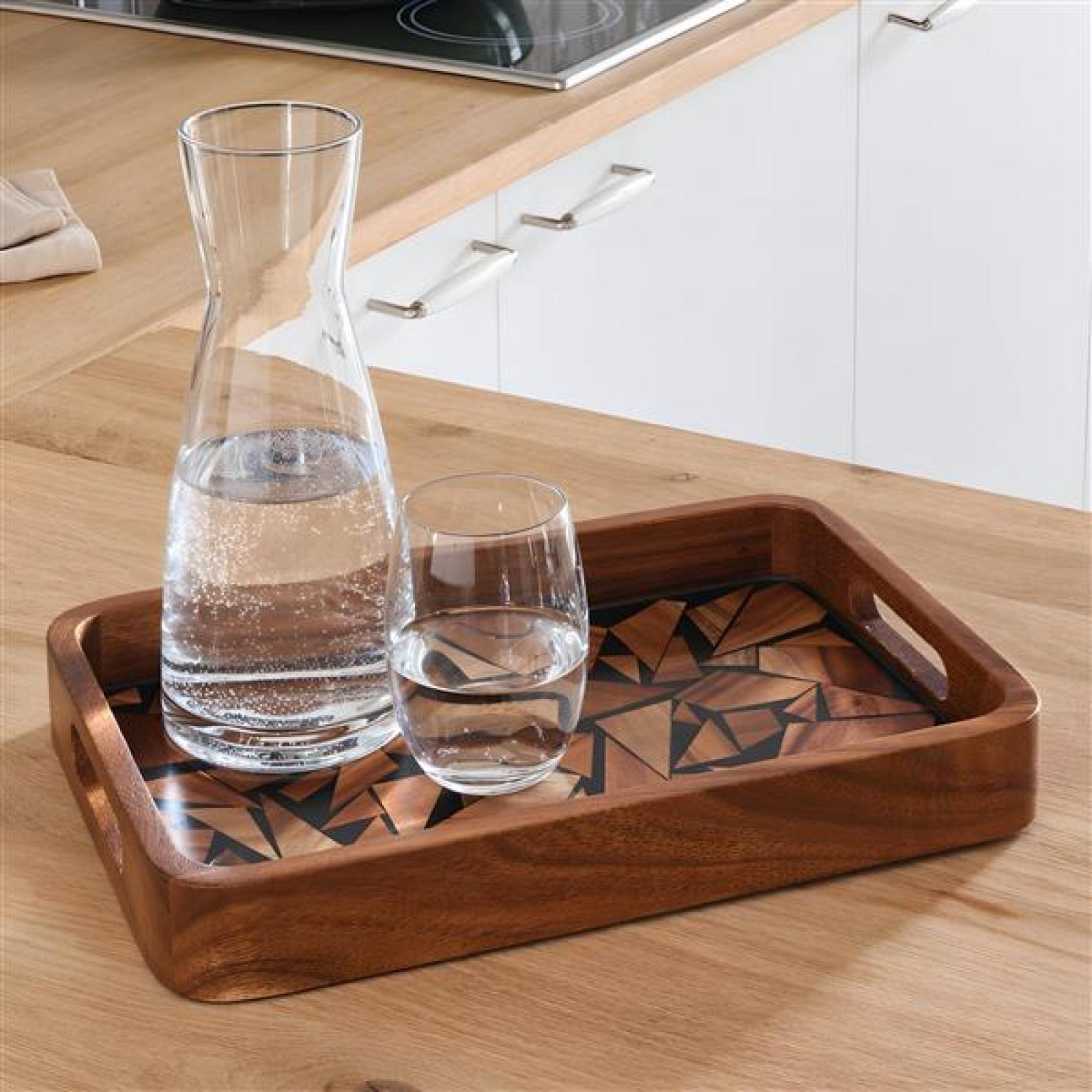 Tablett "Akazie" aus Holz mit Rand & Griffen, 35x25 cm, Serviertablett, Holztablett rechteckig, Kaffeetablett