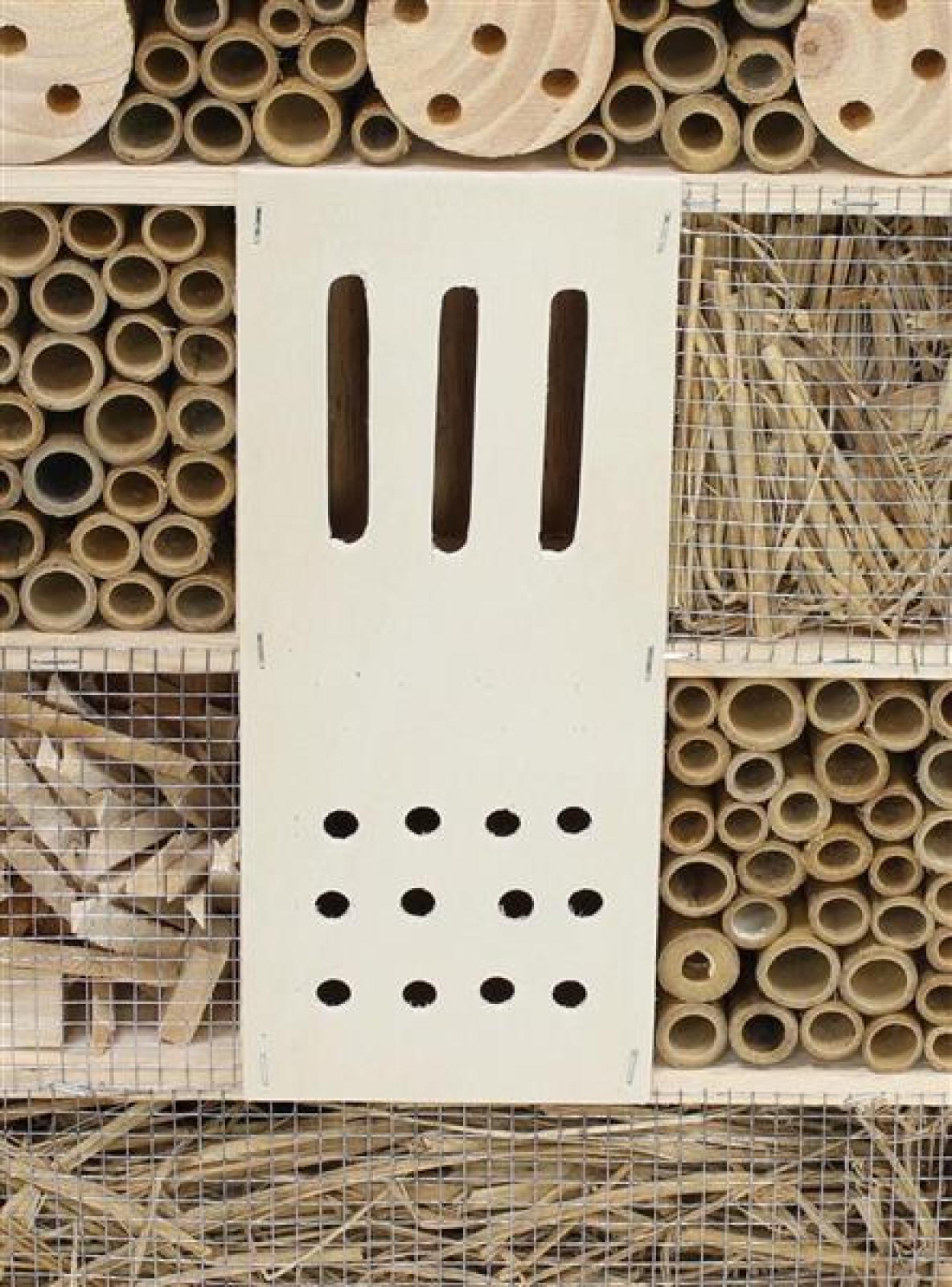Insektenhotel "Natur" aus Holz & Bambus, groß, 95 cm hoch, Bienenhotel stehend mit Erdspieß, Nisthilfe, Bienenhaus, Insektenhaus
