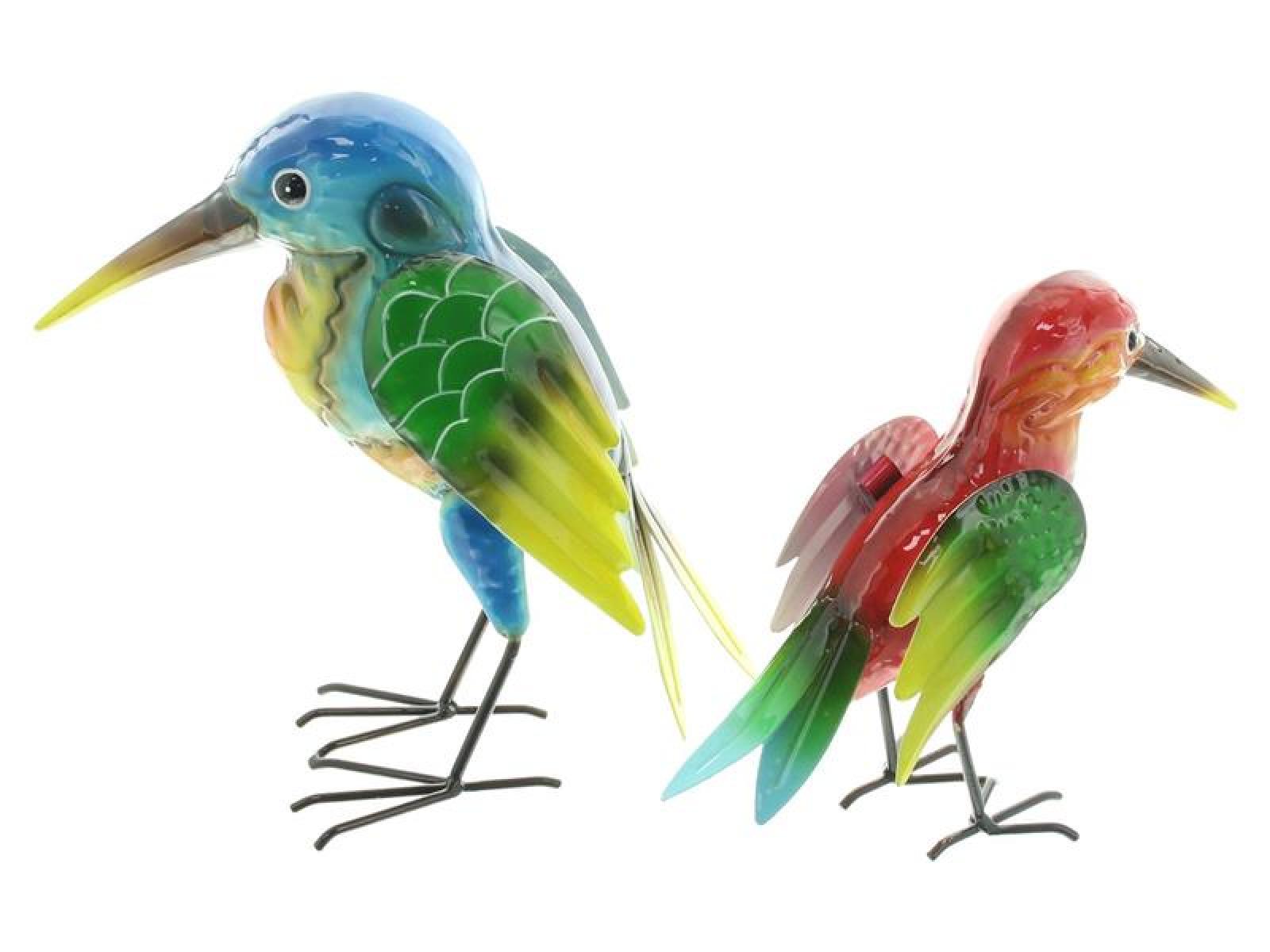 2x Dekofigur "Vogel" aus Metall, bunt, Gartendeko für Draußen, Outdoor Deko Figur für Balkon, Terrasse & Garten