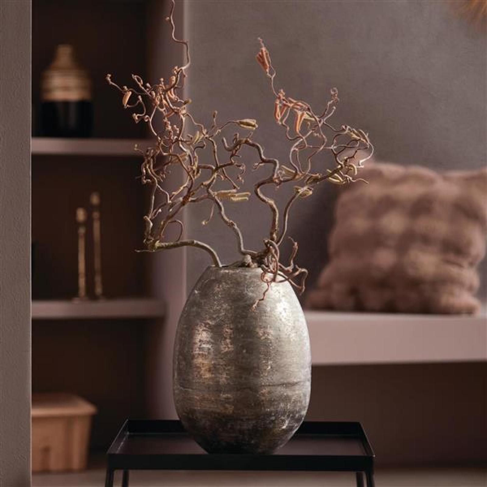 Dekovase "Antik" aus Metall, grau / gold, Blumenvase 24 cm hoch, Tischvase für Trockenblumen, Zweige & Äste, Vase