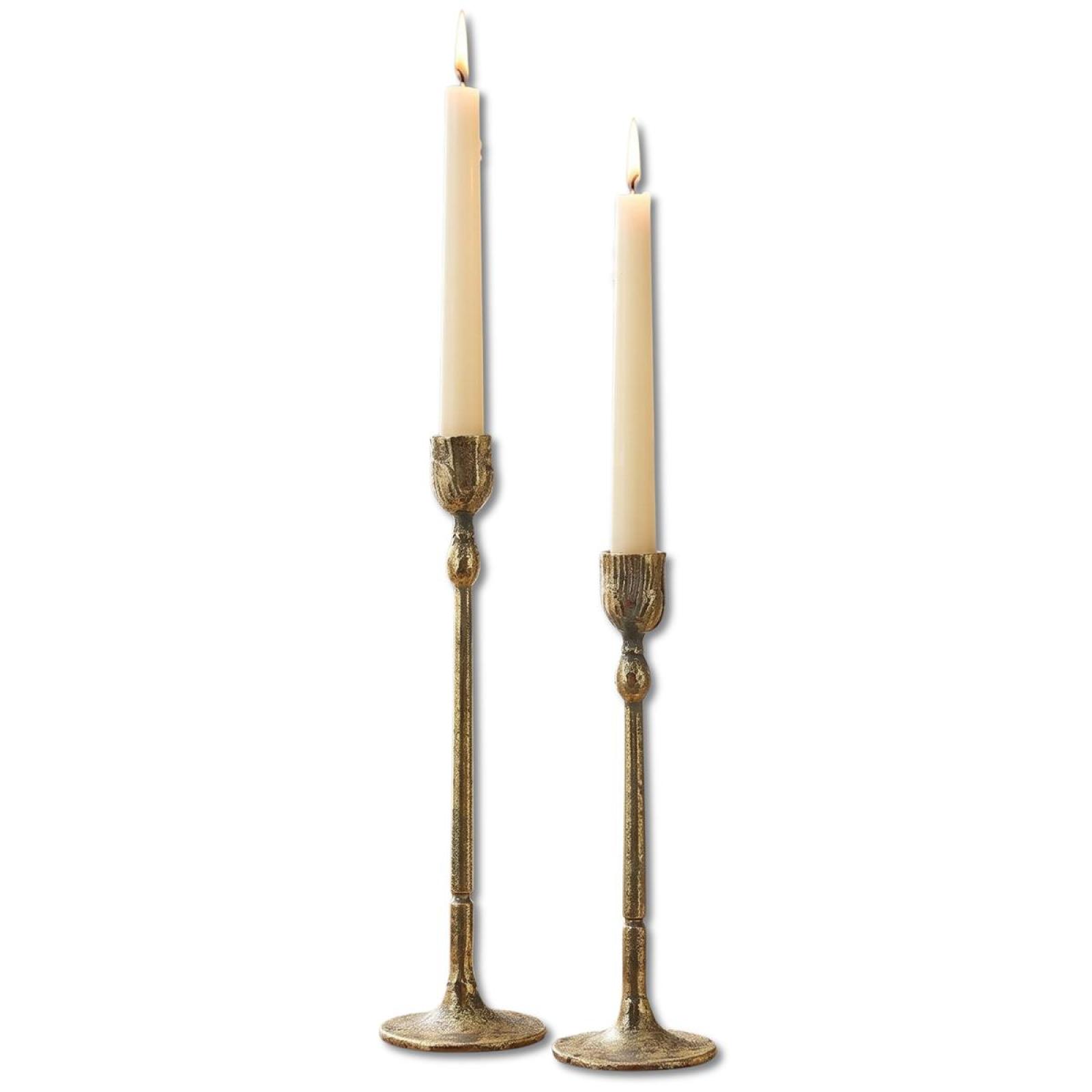 2x Kerzenständer "Gold" aus Metall, 24 + 27 cm hoch, Stabkerzenhalter, Kerzenhalter Stabkerze, Kerzenleuchter