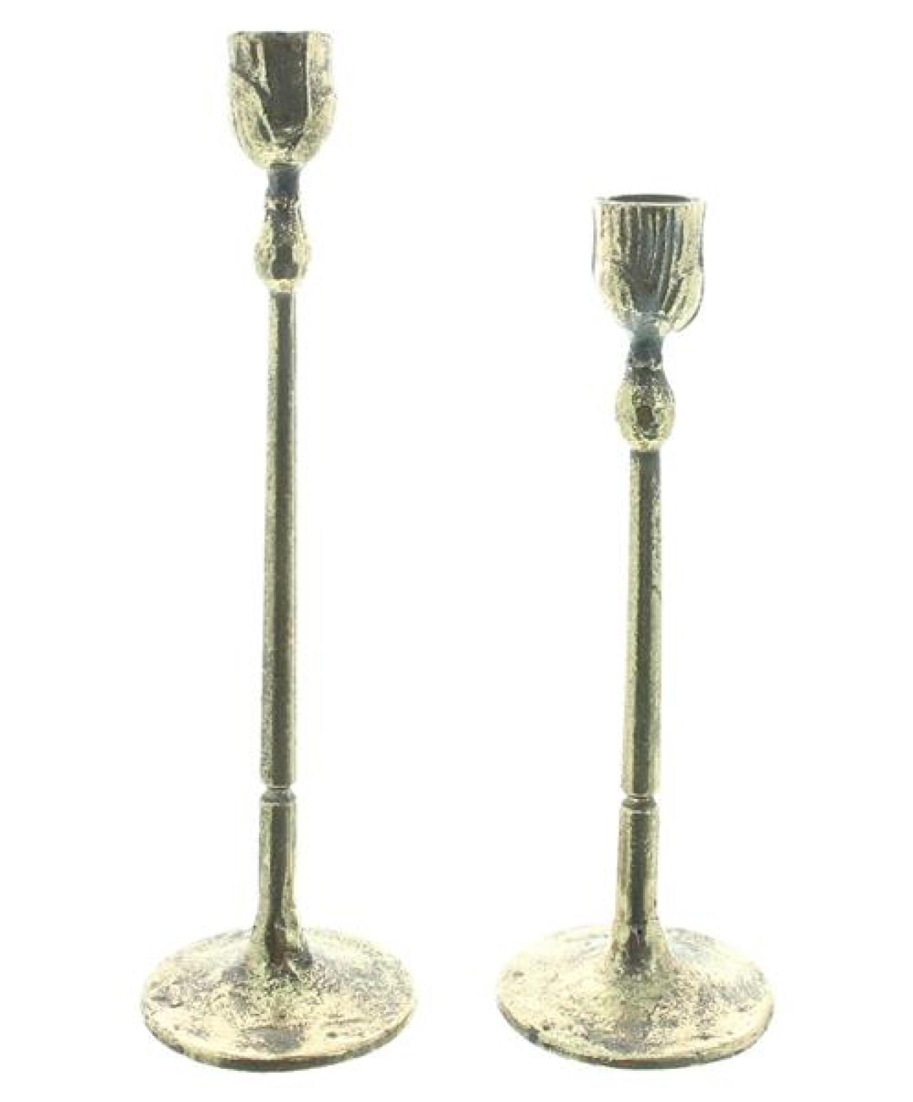 2x Kerzenständer "Gold" aus Metall, 24 + 27 cm hoch, Stabkerzenhalter, Kerzenhalter Stabkerze, Kerzenleuchter