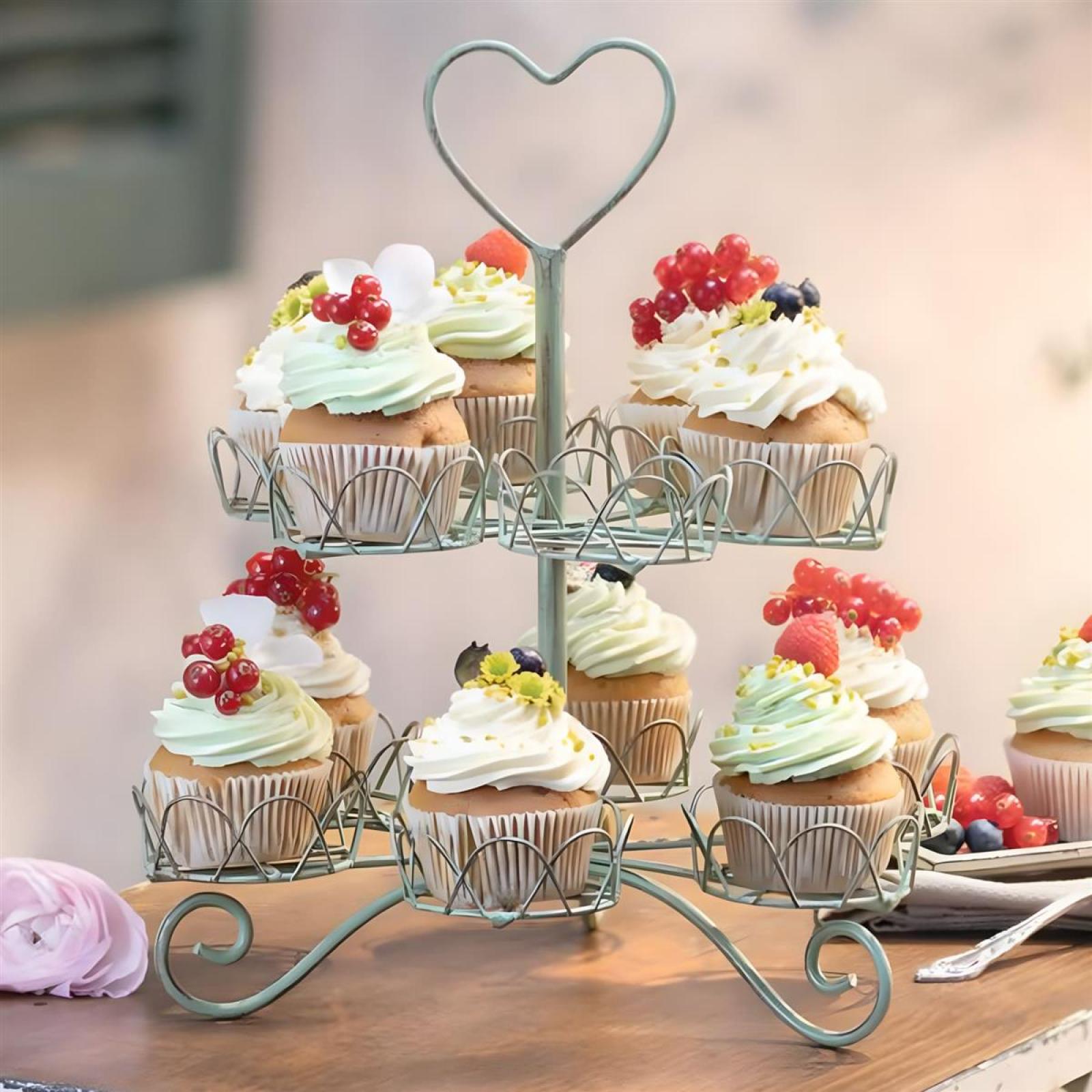 Cupcake Etagere "Vintage" aus Metall, grün mit Antik Finish, Muffin Ständer, 2 Etagen für 12 Törtchen
