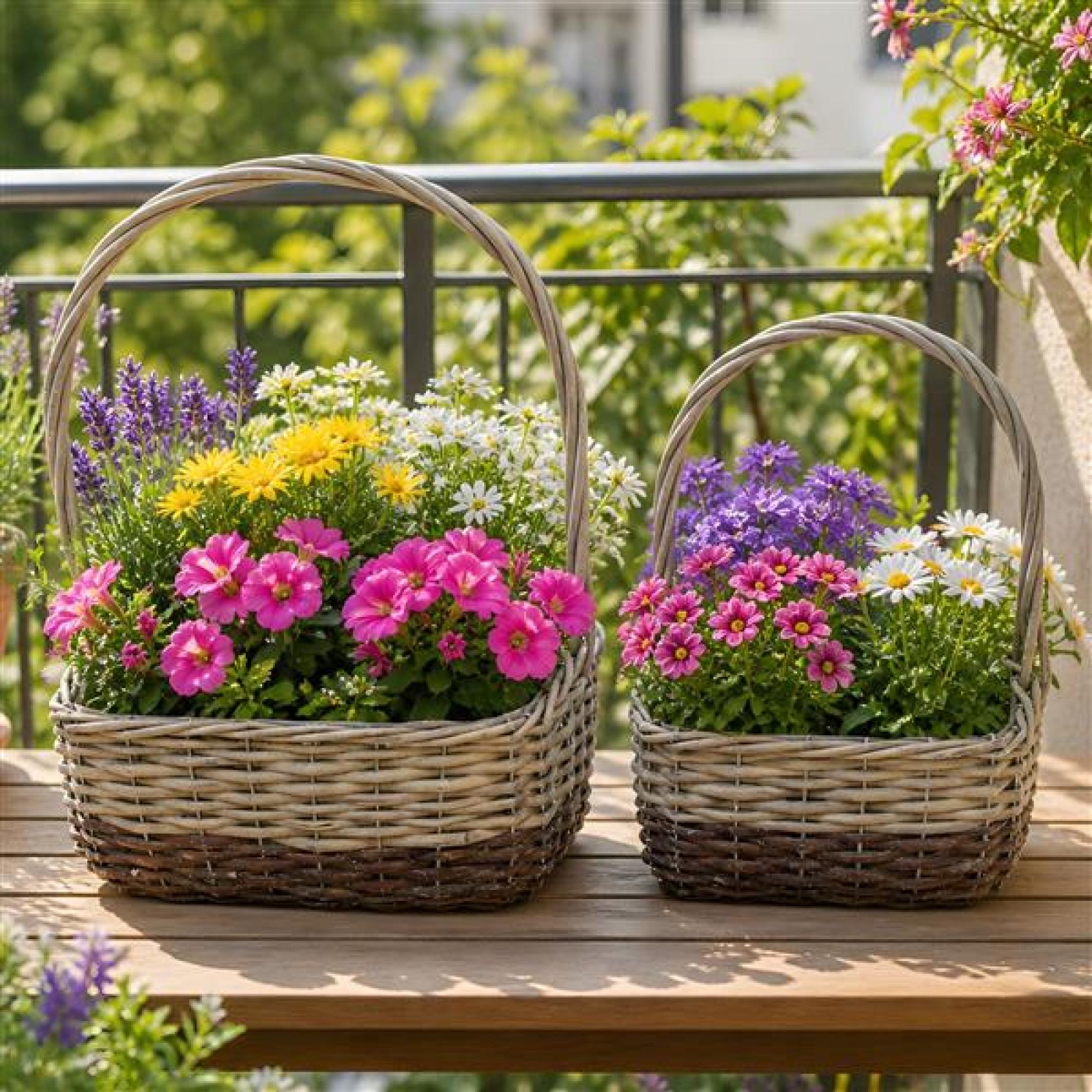 2x Pflanzkorb "Grey" mit Henkel, aus Weide, grau, Blumentopf, Pflanzkübel, Übertopf, Pflanztopf