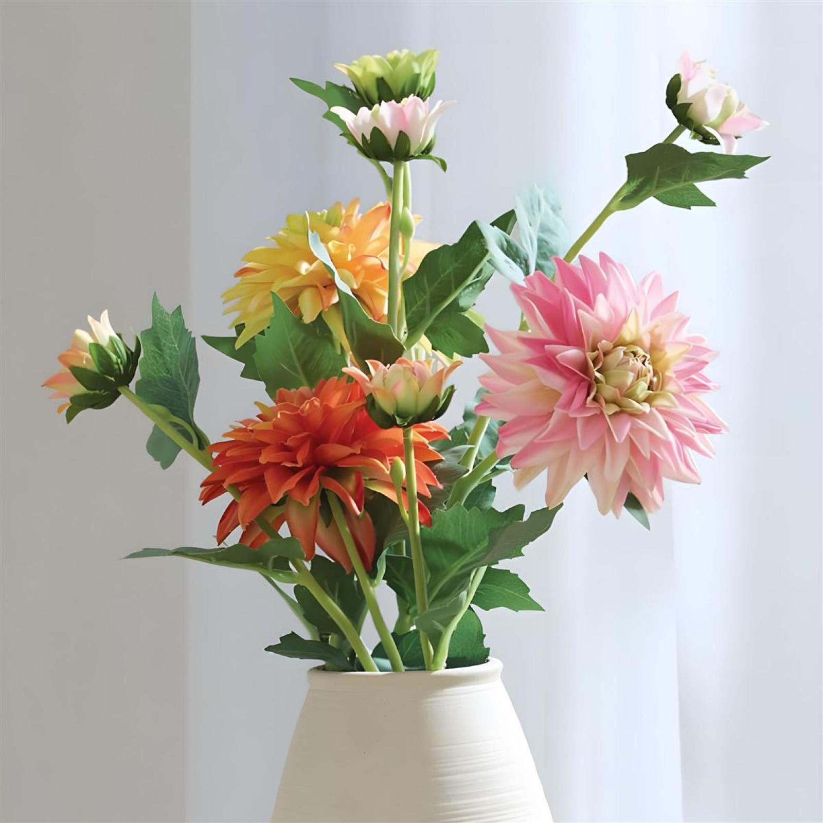 3x Kunstblume "Dahlie" 61 cm hoch, wie echt, Real Touch Effekt, Kunstblüten, künstliche Blumen mit Stiel, Blüten & Knospen