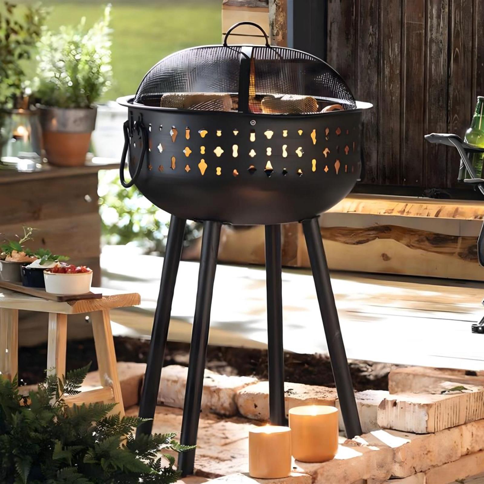 Grill "Black" aus Metall, schwarz, Holzkohlegrill tragbar, Kohlegrill mit Edelstahl-Grillrost & abnehmbarer Haube