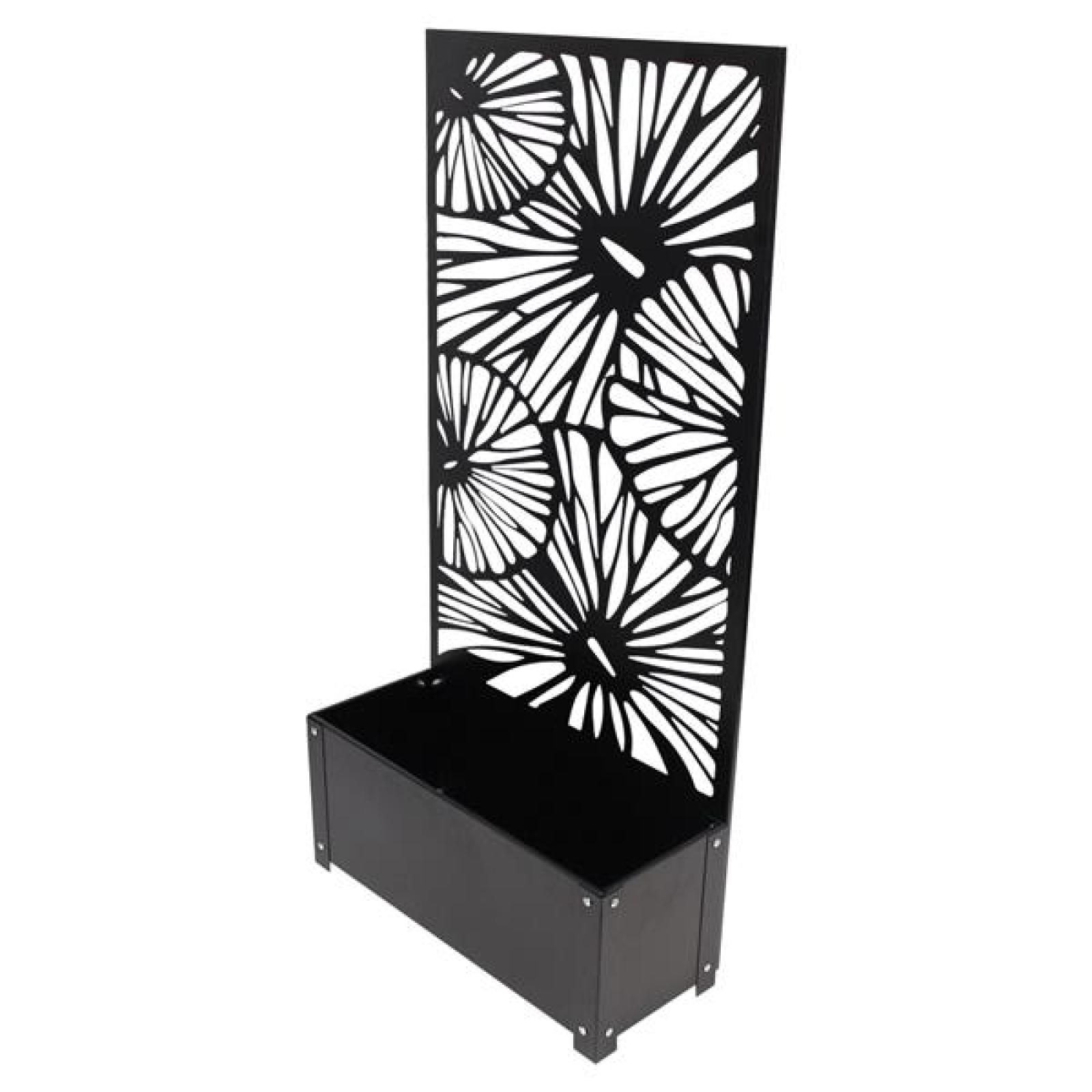 Pflanzkasten mit Rankgitter aus Metall, schwarz, 60x24x24 cm, mit Rankhilfe 122 cm hoch, Blumenkasten mit Spalier, Hochbeet mit Sichtschutz