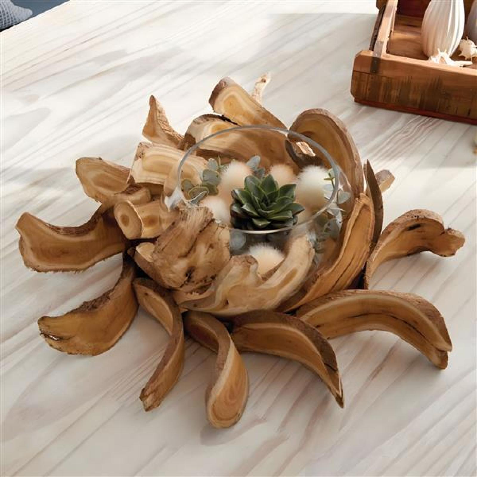 Dekokranz "Holzscheiben" mit Windlicht, Ø 45 cm groß, Tischkranz, Holzkranz mit Kerzenglas, Vase, Kerzenständer