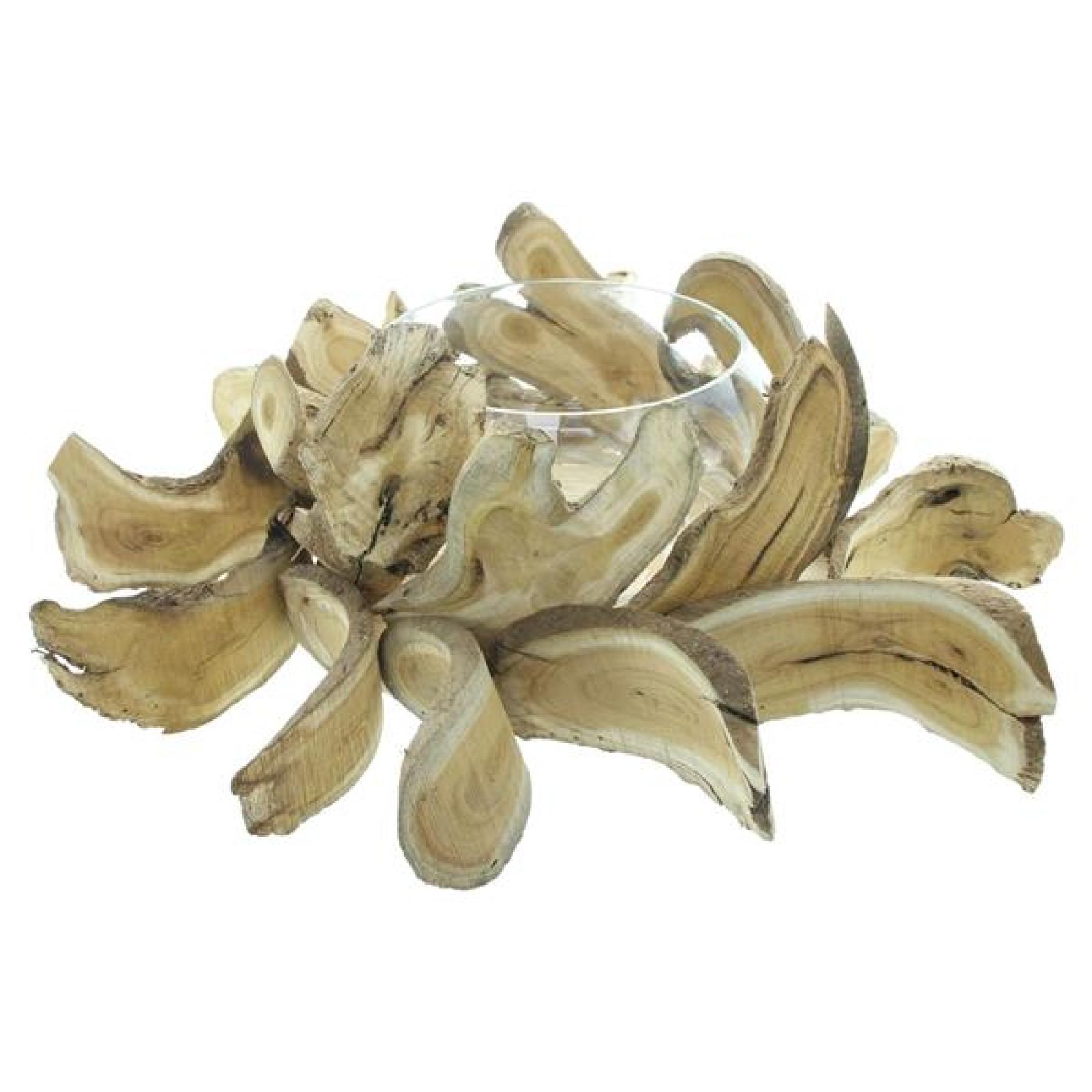 Dekokranz "Holzscheiben" mit Windlicht, Ø 45 cm groß, Tischkranz, Holzkranz mit Kerzenglas, Vase, Kerzenständer