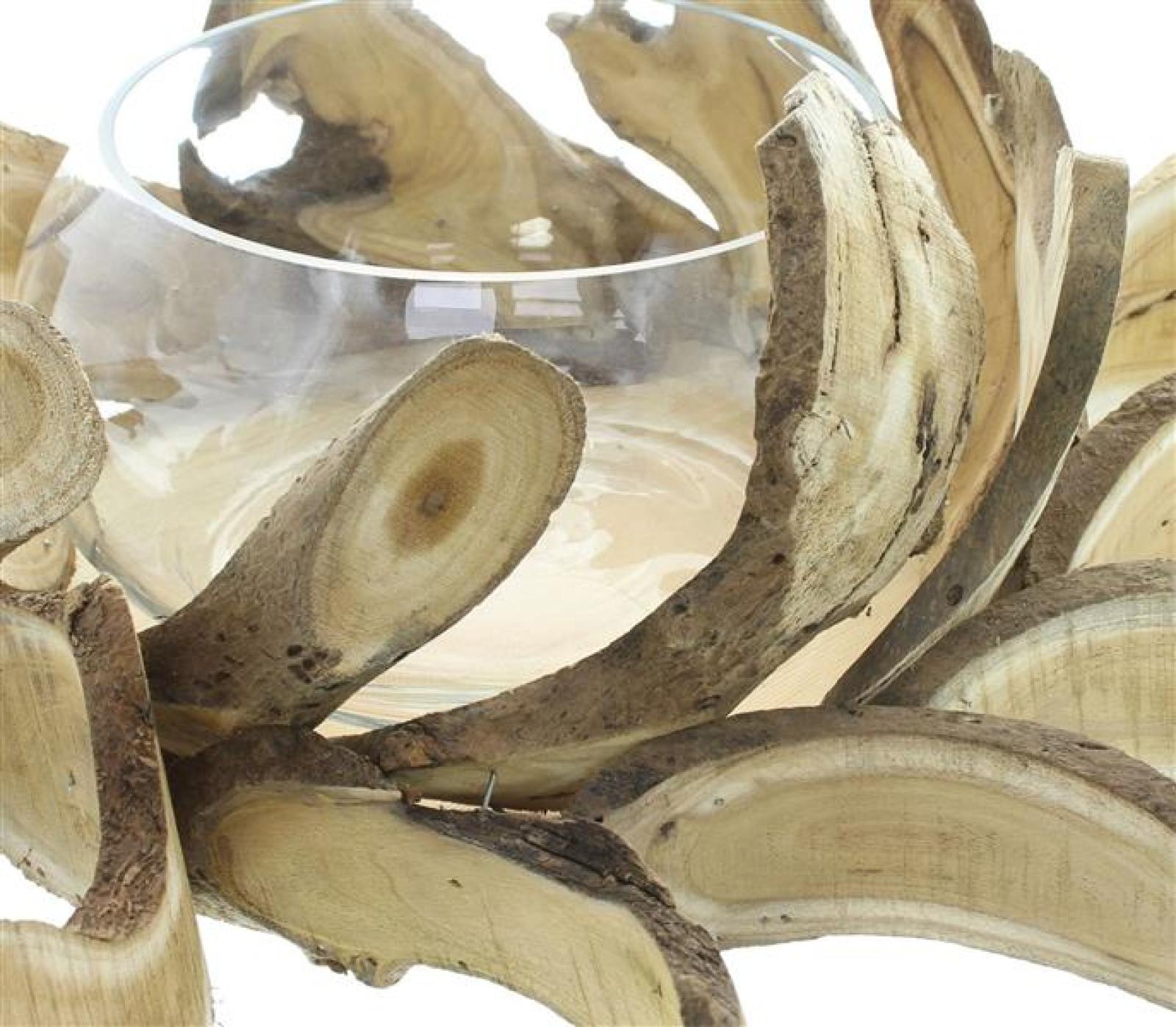 Dekokranz "Holzscheiben" mit Windlicht, Ø 45 cm groß, Tischkranz, Holzkranz mit Kerzenglas, Vase, Kerzenständer