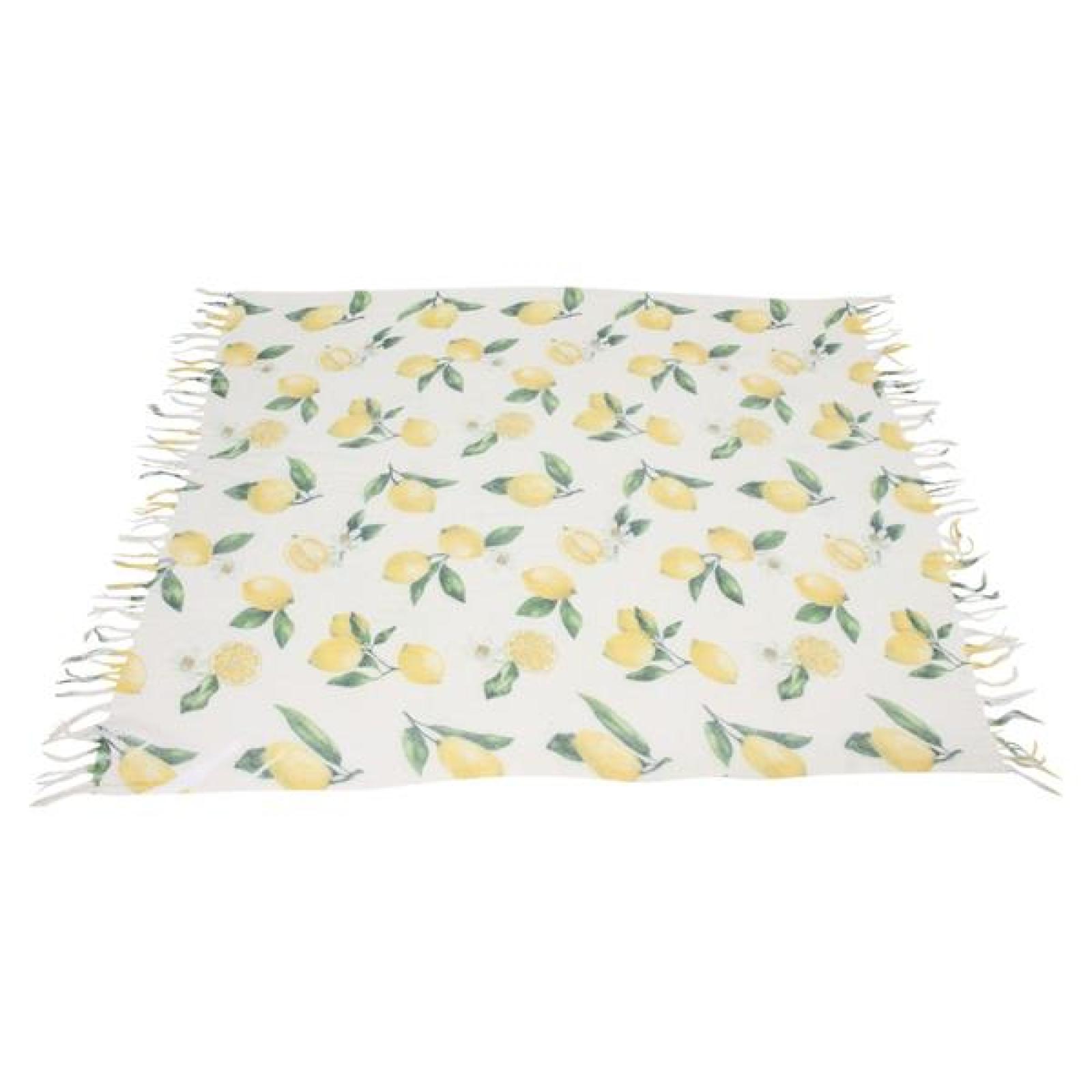 dünne Sommerdecke "Lemon" beige mit Zitronen Motiv, Kuscheldecke 130x160 cm, Sofadecke, Couchdecke