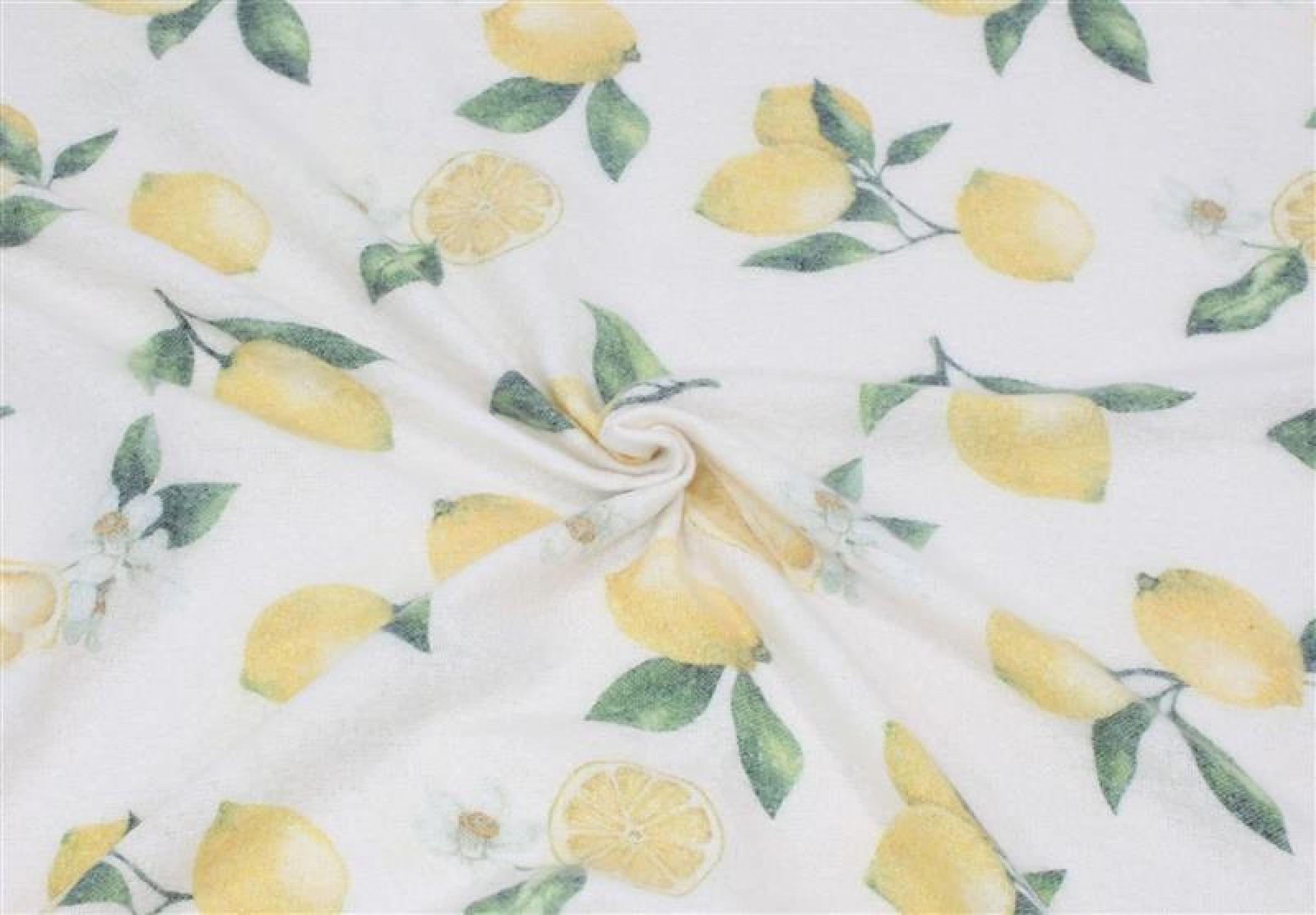 dünne Sommerdecke "Lemon" beige mit Zitronen Motiv, Kuscheldecke 130x160 cm, Sofadecke, Couchdecke