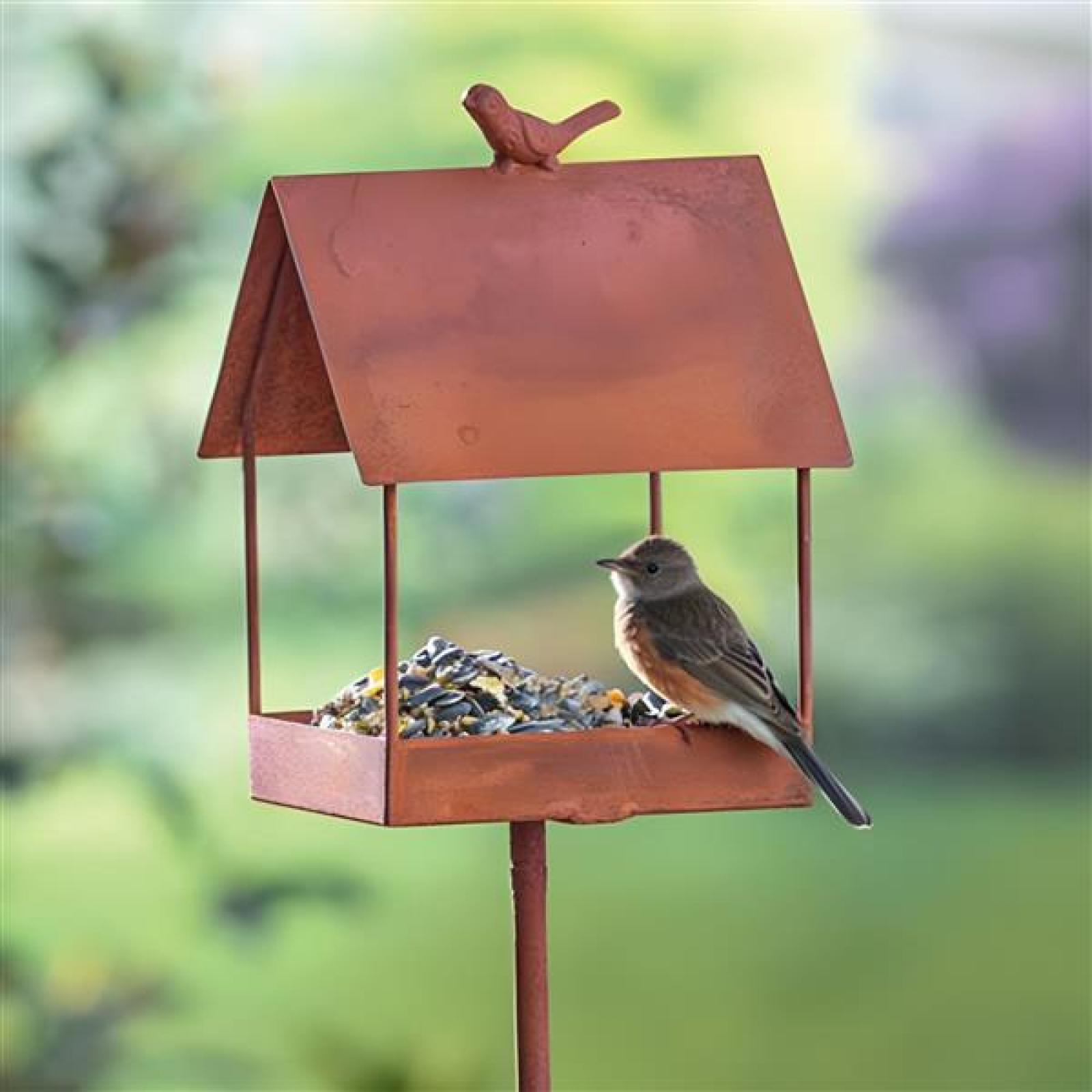 Rost Gartenstecker "Vogelhaus" aus Metall mit Edelrost, Vogelhäuschen, Vogelfutterhaus, Futterhaus